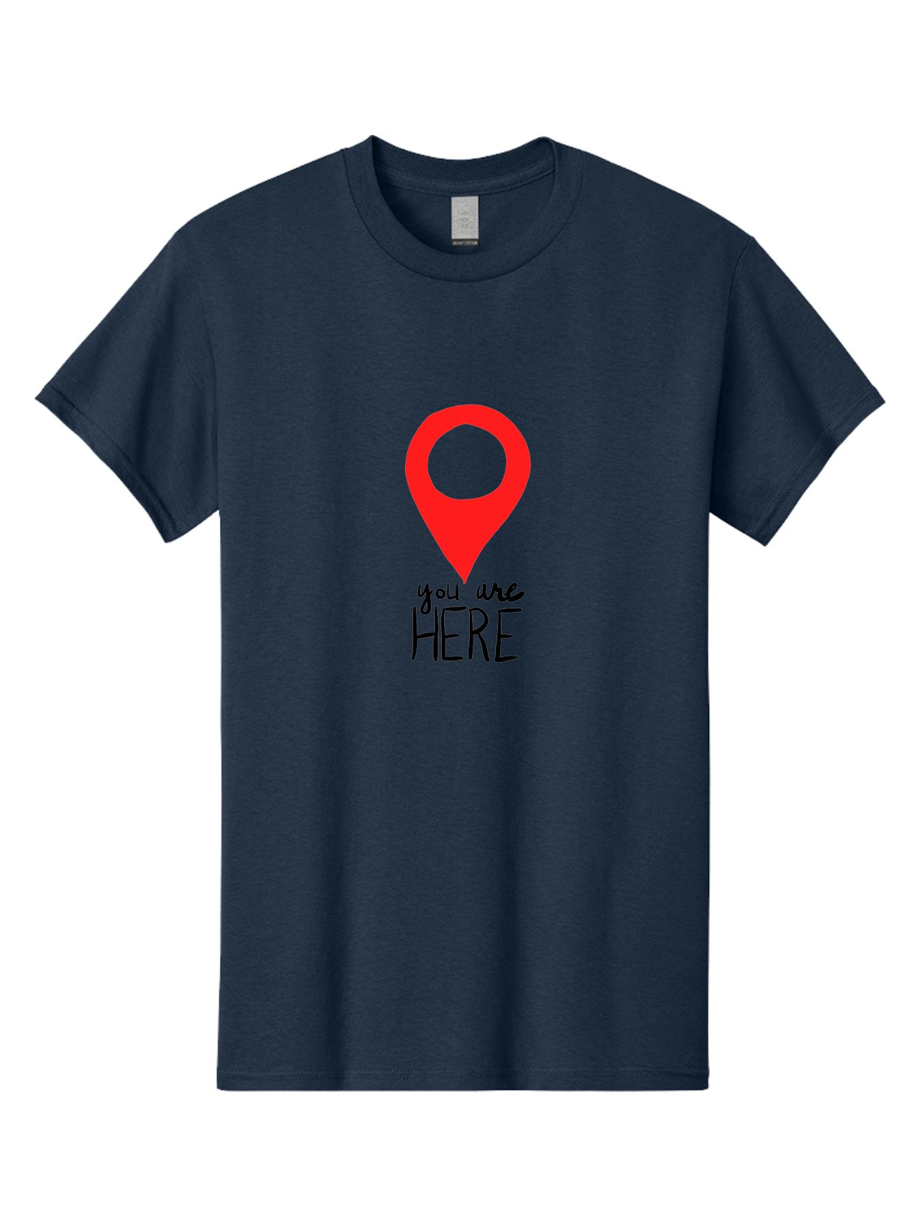 You-Are-Here Men'S Graphic Tee, 100% Cotton, Comfortable Casual Summer Wear, Machine Washable, Map Pin, Location Marker, Navigation Symbol, Gps Indicator, Direction Pointer, Red Icon, Black Text, You Are Here Sign - Aaa147