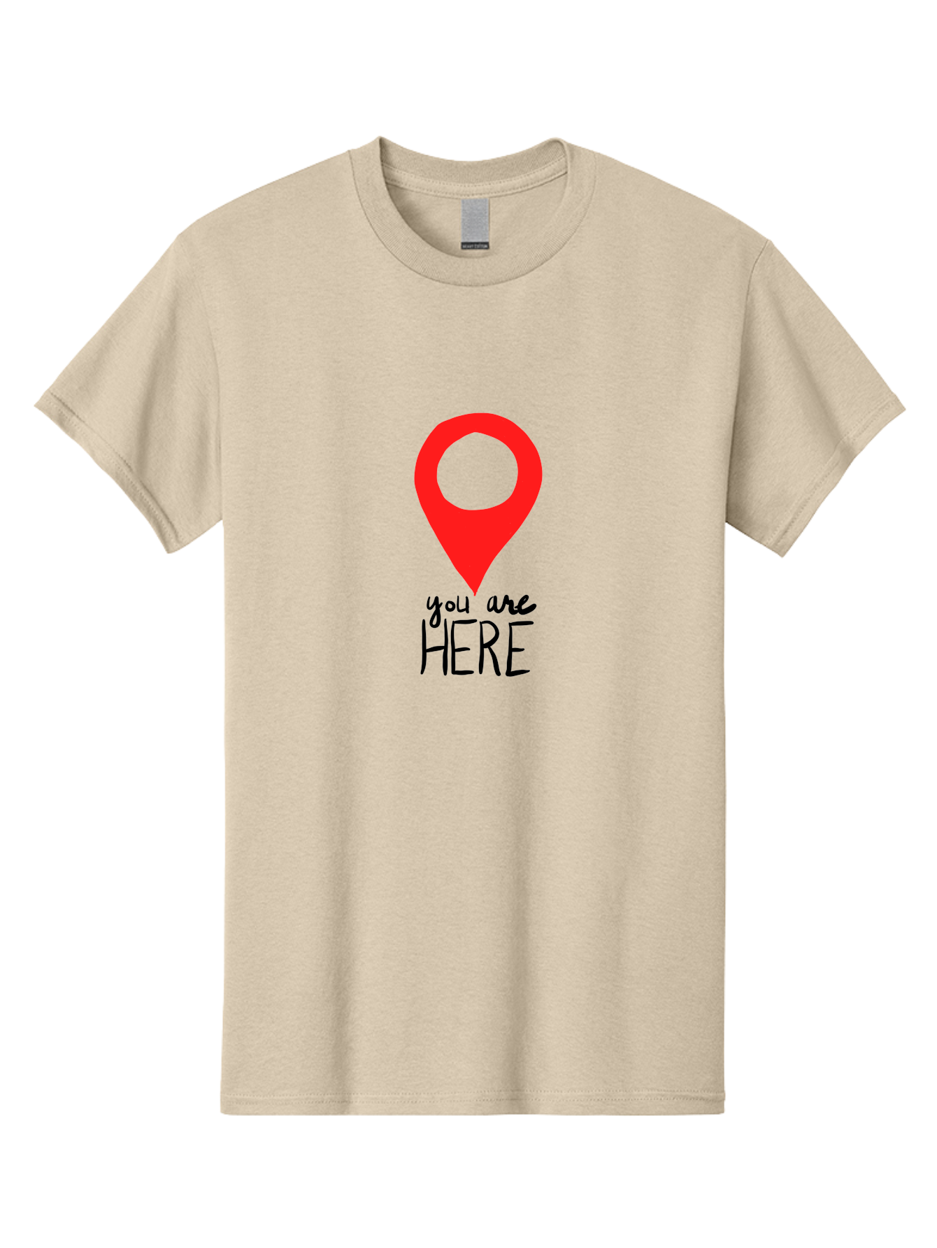 You-Are-Here Men'S Graphic Tee, 100% Cotton, Comfortable Casual Summer Wear, Machine Washable, Map Pin, Location Marker, Navigation Symbol, Gps Indicator, Direction Pointer, Red Icon, Black Text, You Are Here Sign - Aaa147