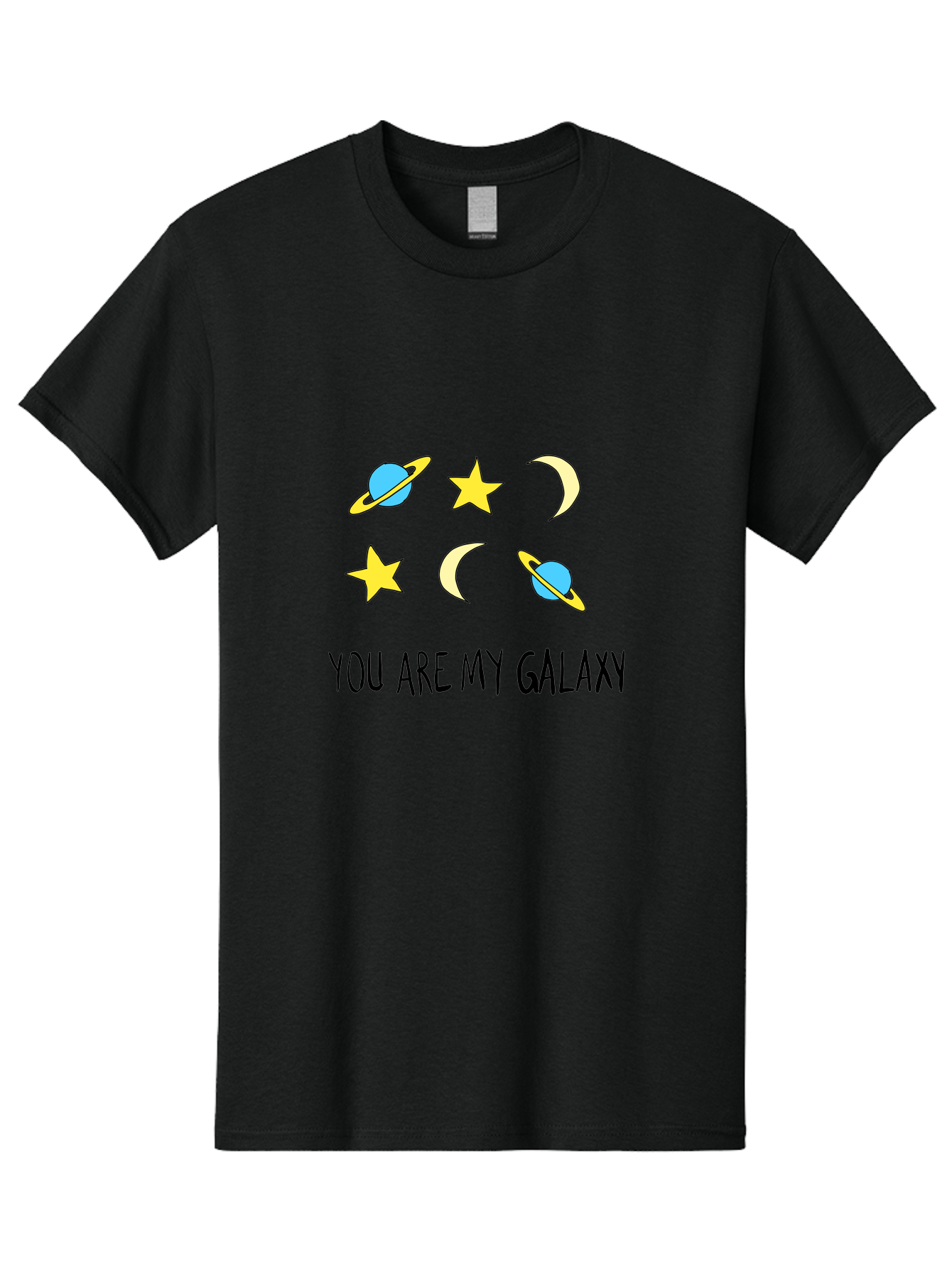 You-Are-My-Galaxy Men'S Graphic Tee, 100% Cotton, Comfortable Casual Summer Wear, Machine Washable, Galaxy Illustration, Celestial Bodies, Stars, Planets, Moons, Romantic Quote, Love Message, Cartoon Graphics, Whimsical Design, Space Theme, - Aaa148