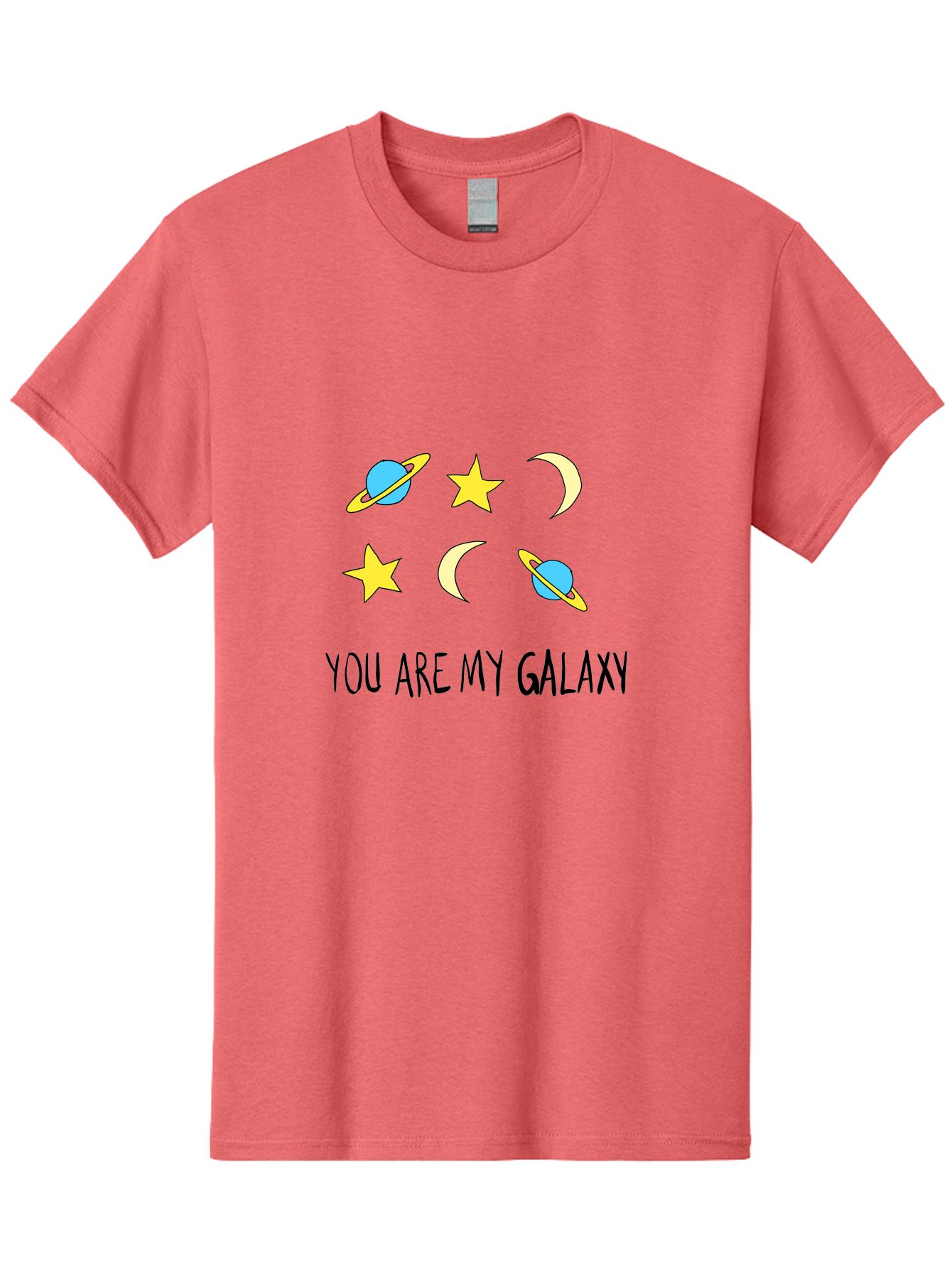 You-Are-My-Galaxy Men'S Graphic Tee, 100% Cotton, Comfortable Casual Summer Wear, Machine Washable, Galaxy Illustration, Celestial Bodies, Stars, Planets, Moons, Romantic Quote, Love Message, Cartoon Graphics, Whimsical Design, Space Theme, - Aaa148