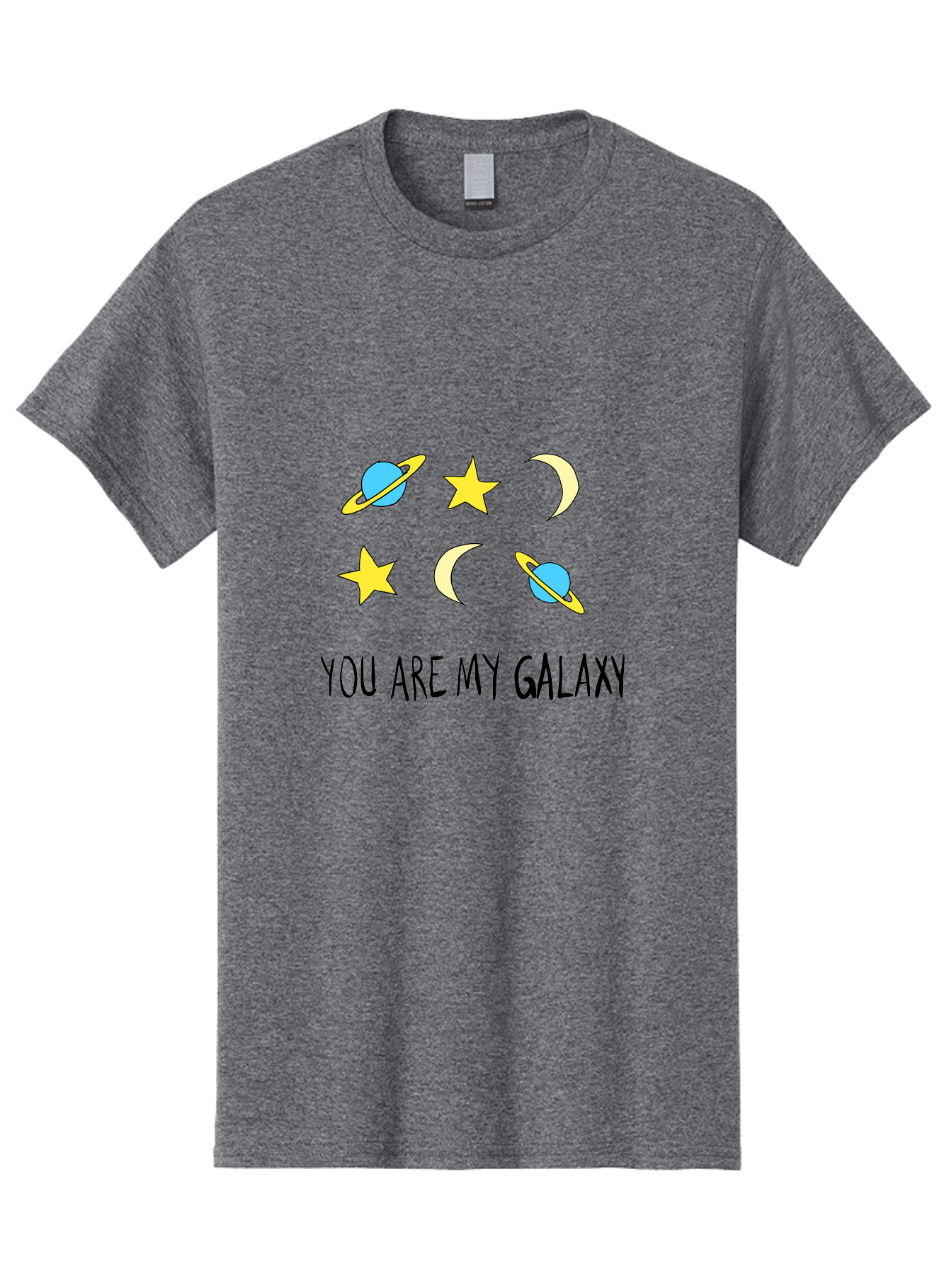 You-Are-My-Galaxy Men'S Graphic Tee, 100% Cotton, Comfortable Casual Summer Wear, Machine Washable, Galaxy Illustration, Celestial Bodies, Stars, Planets, Moons, Romantic Quote, Love Message, Cartoon Graphics, Whimsical Design, Space Theme, - Aaa148