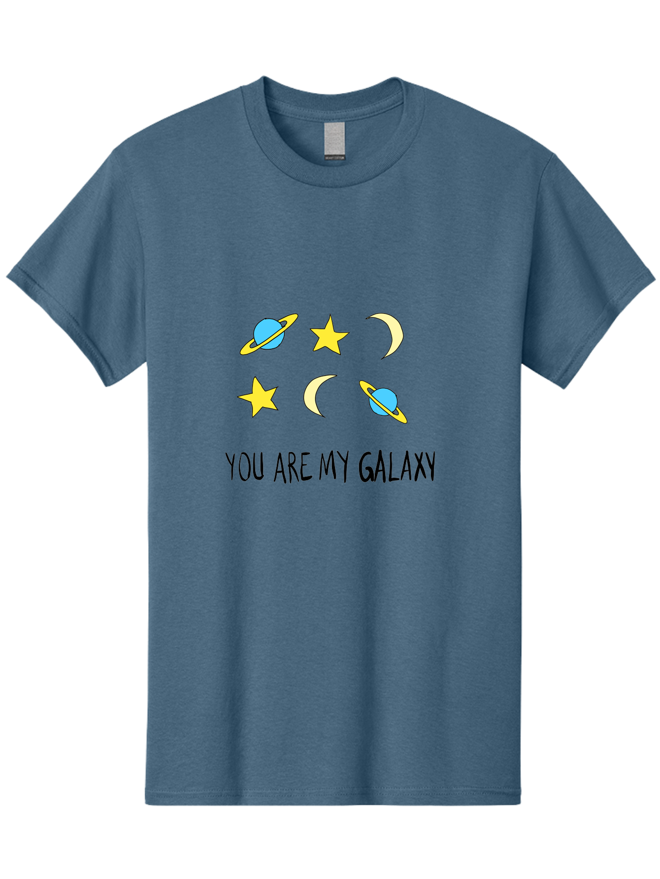 You-Are-My-Galaxy Men'S Graphic Tee, 100% Cotton, Comfortable Casual Summer Wear, Machine Washable, Galaxy Illustration, Celestial Bodies, Stars, Planets, Moons, Romantic Quote, Love Message, Cartoon Graphics, Whimsical Design, Space Theme, - Aaa148