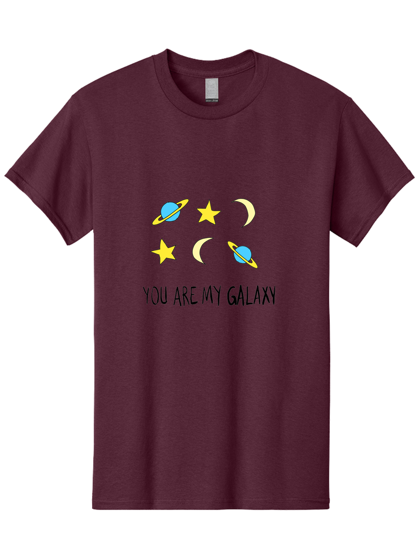You-Are-My-Galaxy Men'S Graphic Tee, 100% Cotton, Comfortable Casual Summer Wear, Machine Washable, Galaxy Illustration, Celestial Bodies, Stars, Planets, Moons, Romantic Quote, Love Message, Cartoon Graphics, Whimsical Design, Space Theme, - Aaa148