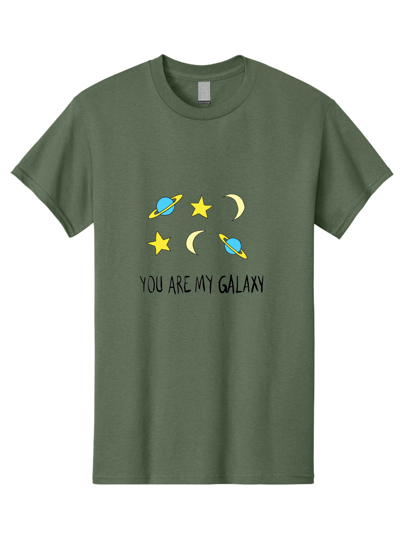 You-Are-My-Galaxy Men'S Graphic Tee, 100% Cotton, Comfortable Casual Summer Wear, Machine Washable, Galaxy Illustration, Celestial Bodies, Stars, Planets, Moons, Romantic Quote, Love Message, Cartoon Graphics, Whimsical Design, Space Theme, - Aaa148