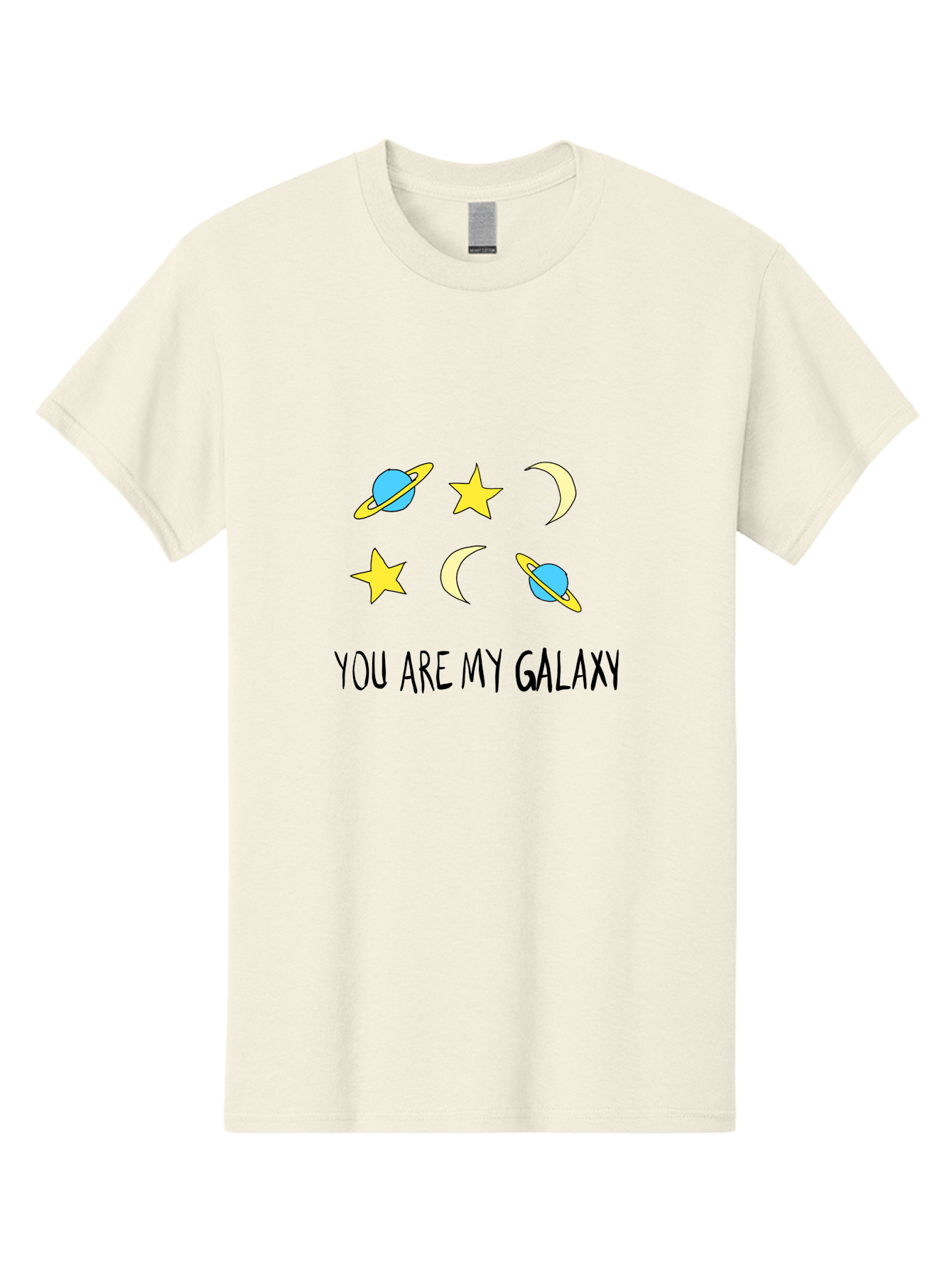 You-Are-My-Galaxy Men'S Graphic Tee, 100% Cotton, Comfortable Casual Summer Wear, Machine Washable, Galaxy Illustration, Celestial Bodies, Stars, Planets, Moons, Romantic Quote, Love Message, Cartoon Graphics, Whimsical Design, Space Theme, - Aaa148