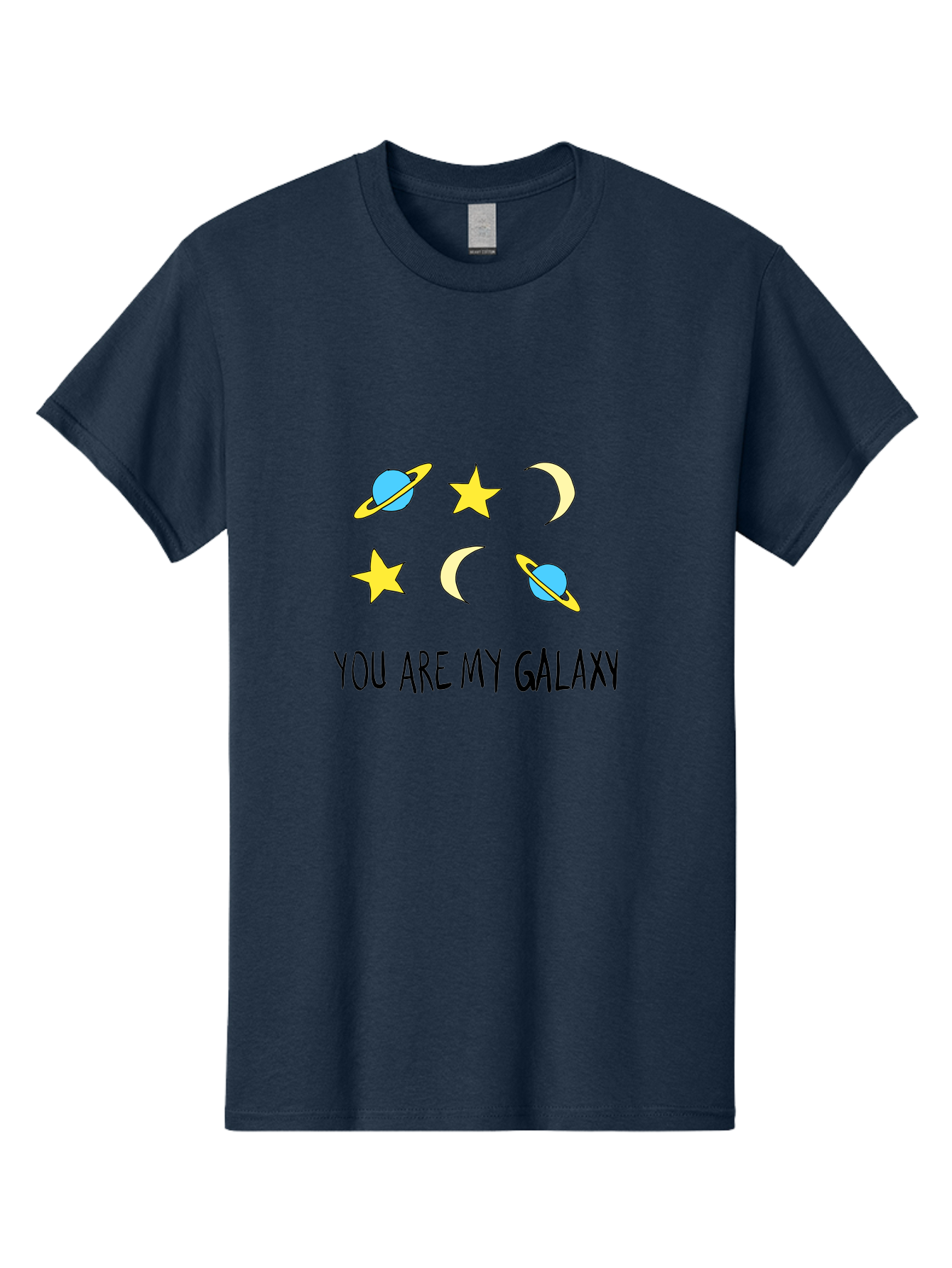 You-Are-My-Galaxy Men'S Graphic Tee, 100% Cotton, Comfortable Casual Summer Wear, Machine Washable, Galaxy Illustration, Celestial Bodies, Stars, Planets, Moons, Romantic Quote, Love Message, Cartoon Graphics, Whimsical Design, Space Theme, - Aaa148