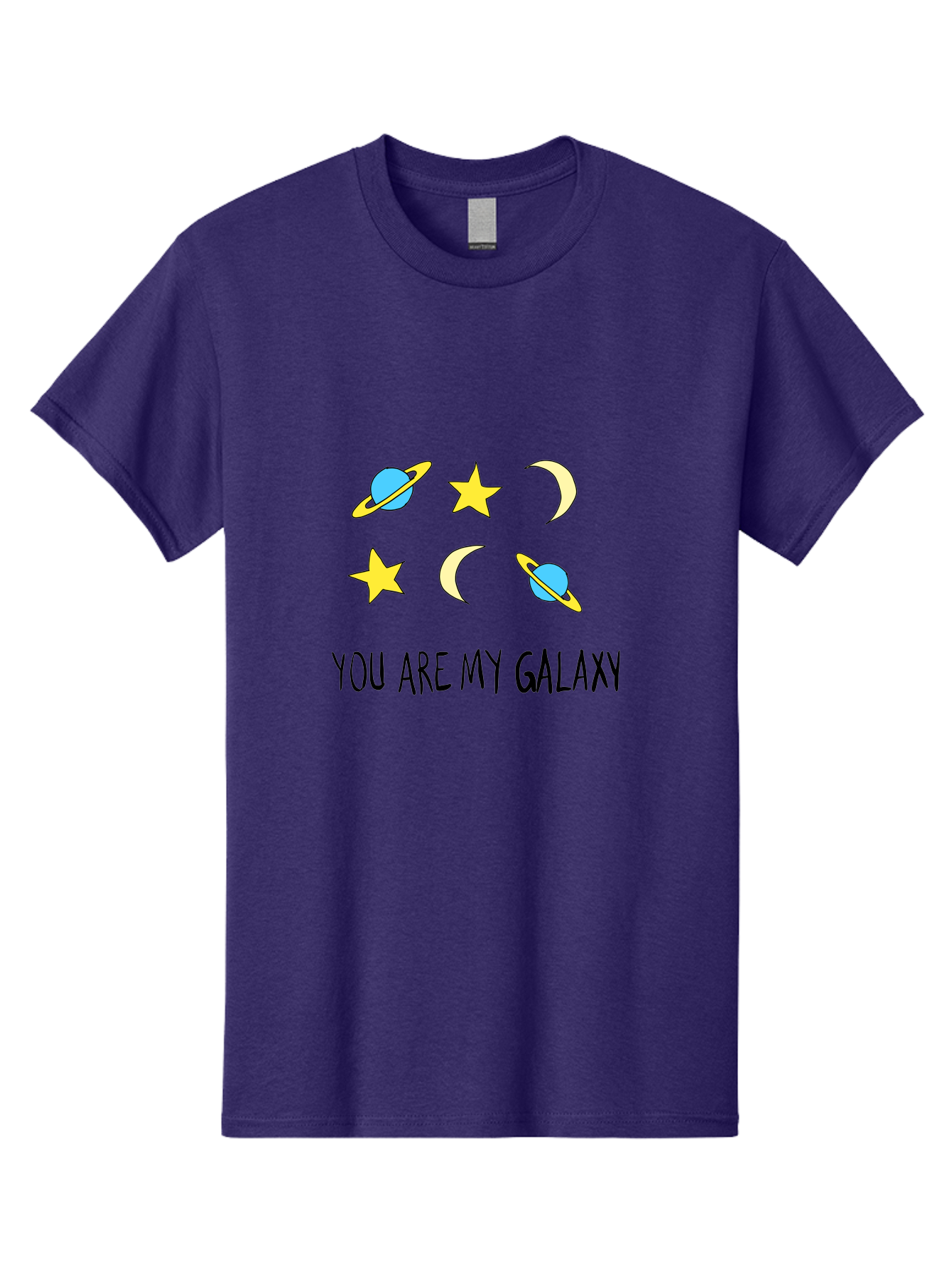 You-Are-My-Galaxy Men'S Graphic Tee, 100% Cotton, Comfortable Casual Summer Wear, Machine Washable, Galaxy Illustration, Celestial Bodies, Stars, Planets, Moons, Romantic Quote, Love Message, Cartoon Graphics, Whimsical Design, Space Theme, - Aaa148