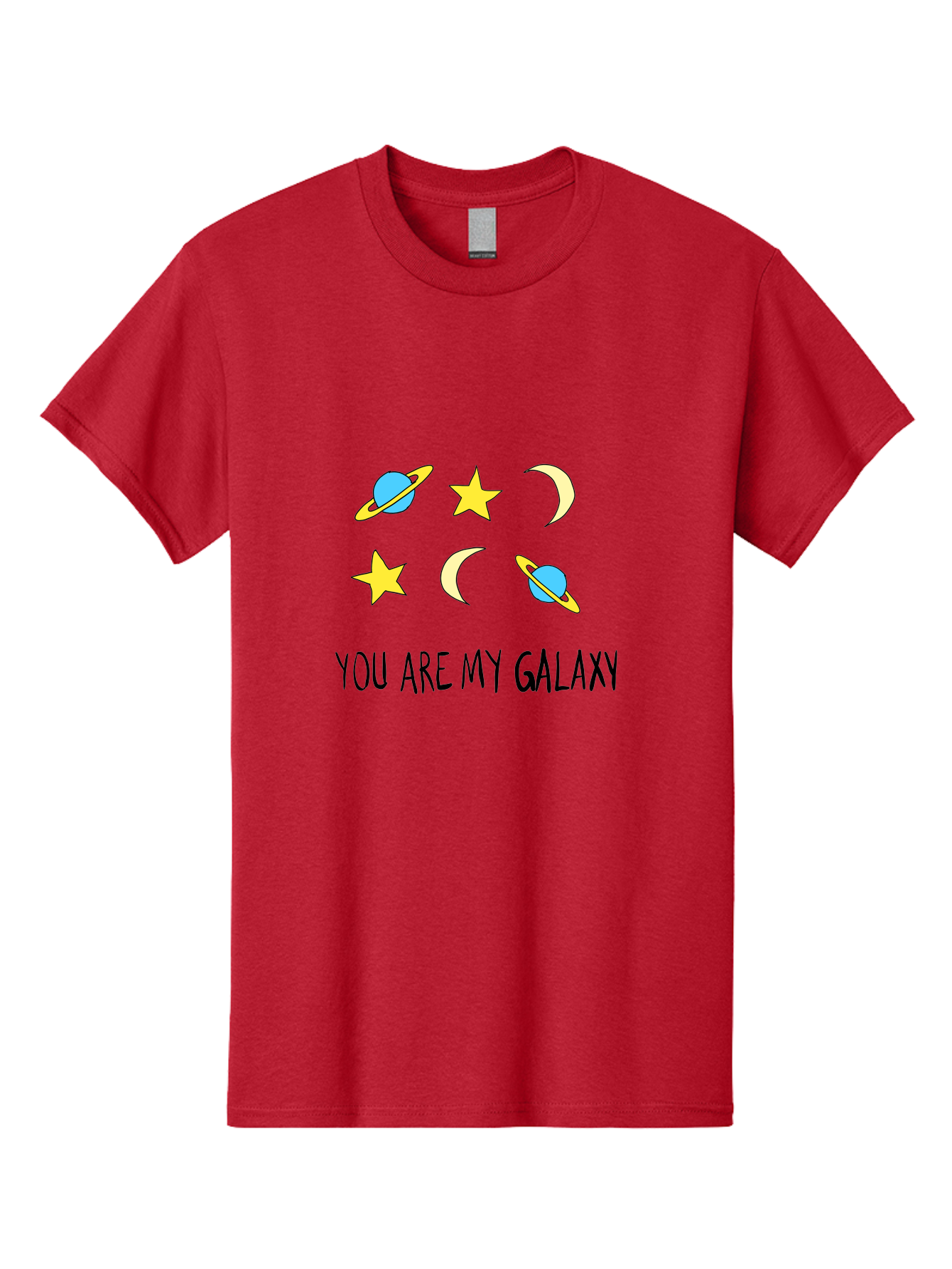 You-Are-My-Galaxy Men'S Graphic Tee, 100% Cotton, Comfortable Casual Summer Wear, Machine Washable, Galaxy Illustration, Celestial Bodies, Stars, Planets, Moons, Romantic Quote, Love Message, Cartoon Graphics, Whimsical Design, Space Theme, - Aaa148