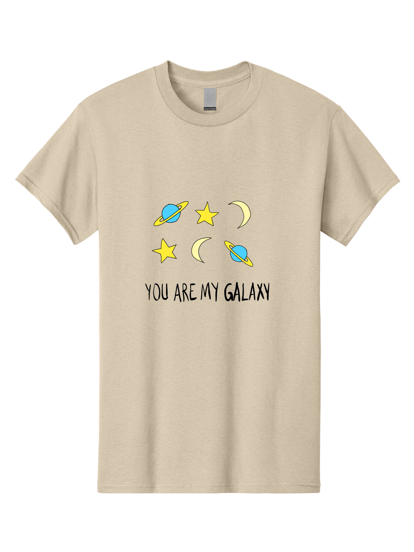 You-Are-My-Galaxy Men'S Graphic Tee, 100% Cotton, Comfortable Casual Summer Wear, Machine Washable, Galaxy Illustration, Celestial Bodies, Stars, Planets, Moons, Romantic Quote, Love Message, Cartoon Graphics, Whimsical Design, Space Theme, - Aaa148