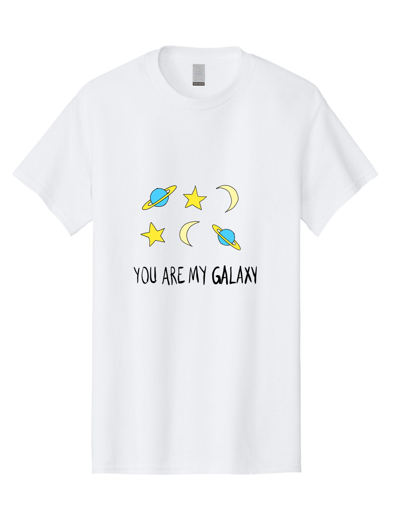 You-Are-My-Galaxy Men'S Graphic Tee, 100% Cotton, Comfortable Casual Summer Wear, Machine Washable, Galaxy Illustration, Celestial Bodies, Stars, Planets, Moons, Romantic Quote, Love Message, Cartoon Graphics, Whimsical Design, Space Theme, - Aaa148