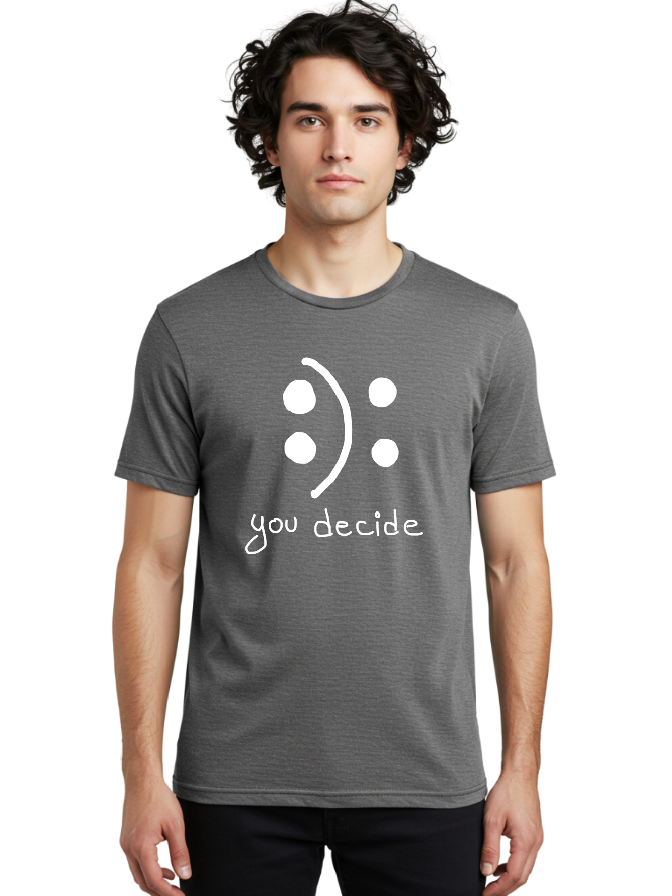 You-Decide Men'S Graphic Tee, 100% Cotton, Comfortable Casual Summer Wear, Machine Washable, Smiley Face, Emoticon, Decision Making, Positive Vibes, Empowerment, Choice, Freedom, Happiness, Optimism - Aaa149