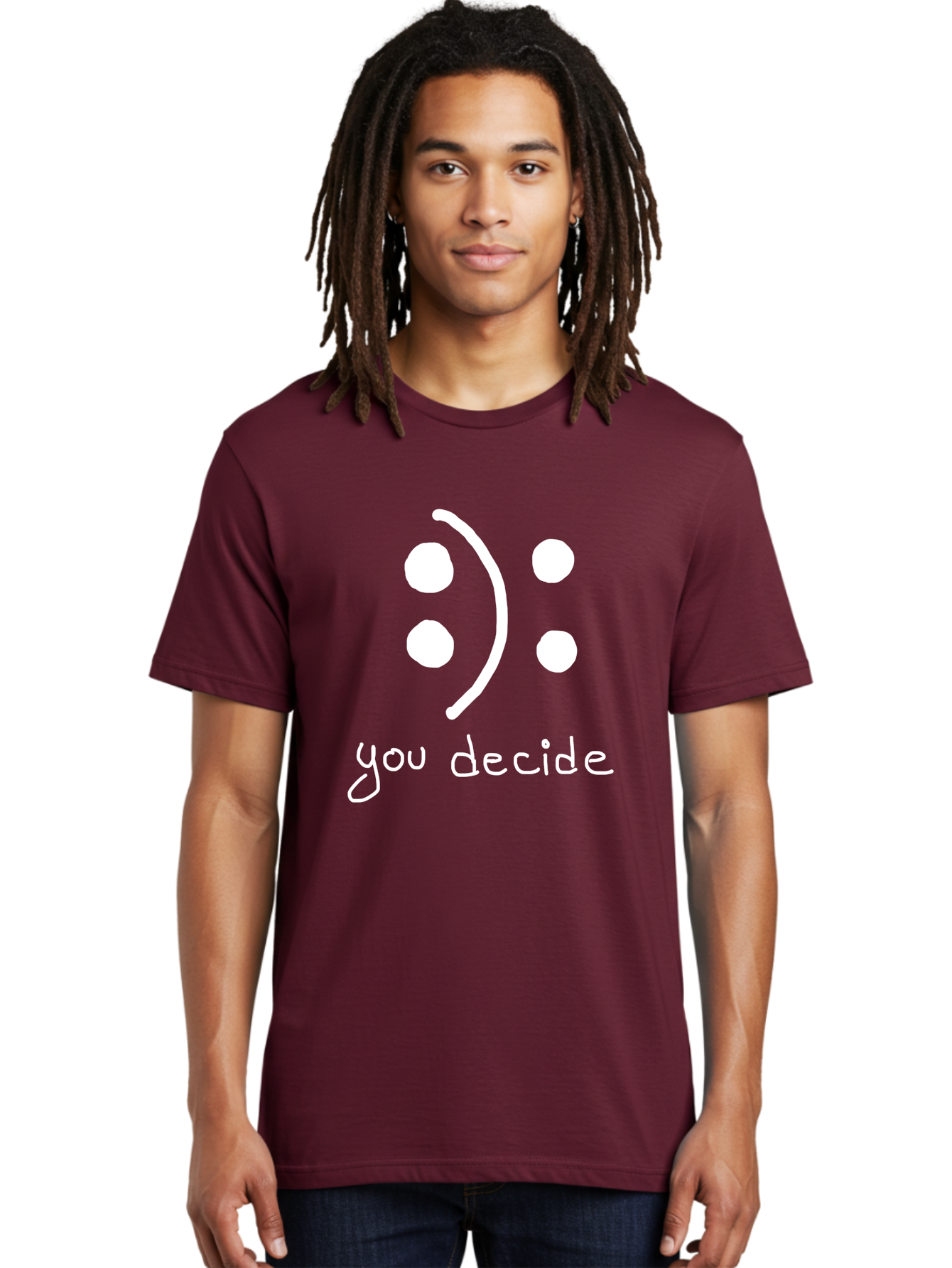You-Decide Men'S Graphic Tee, 100% Cotton, Comfortable Casual Summer Wear, Machine Washable, Smiley Face, Emoticon, Decision Making, Positive Vibes, Empowerment, Choice, Freedom, Happiness, Optimism - Aaa149