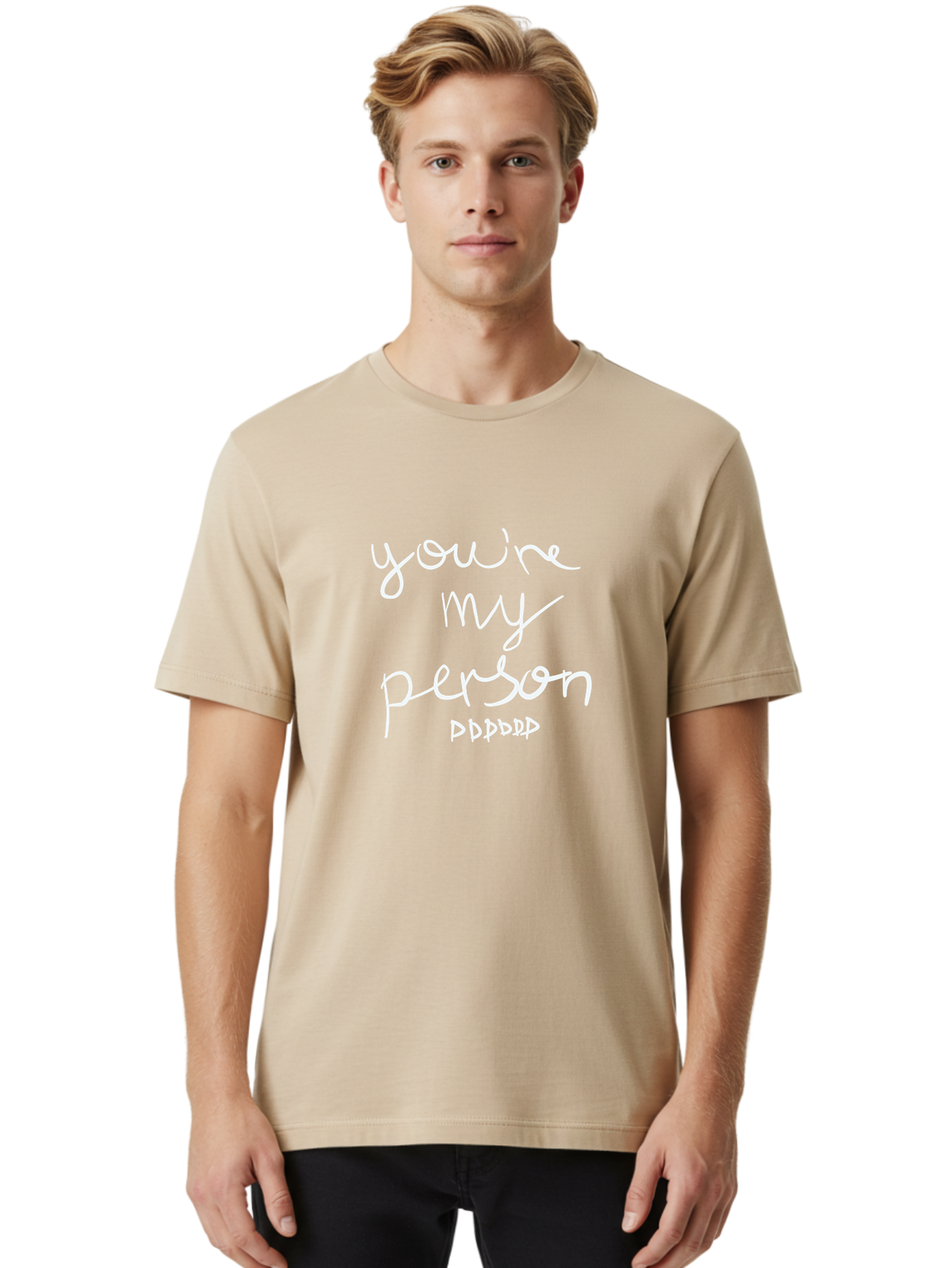 You-Re-My-Person Men'S Graphic Tee, 100% Cotton, Comfortable Casual Summer Wear, Machine Washable, Inspirational Quote, Love Message, Heartwarming Phrase, Friendship Bond, You'Re My Person, Sentimental Words - Aaa151