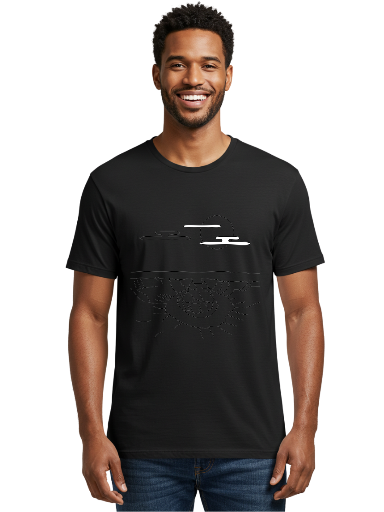 Abstract-Hand Men'S Graphic Tee, 100% Cotton, Comfortable Casual Summer Wear, Machine Washable, Sun, Clouds, Spiral Shape, Abstract Art, Futuristic Design, Simple Shapes, Minimalist Style, Surreal Landscape - Aaa154