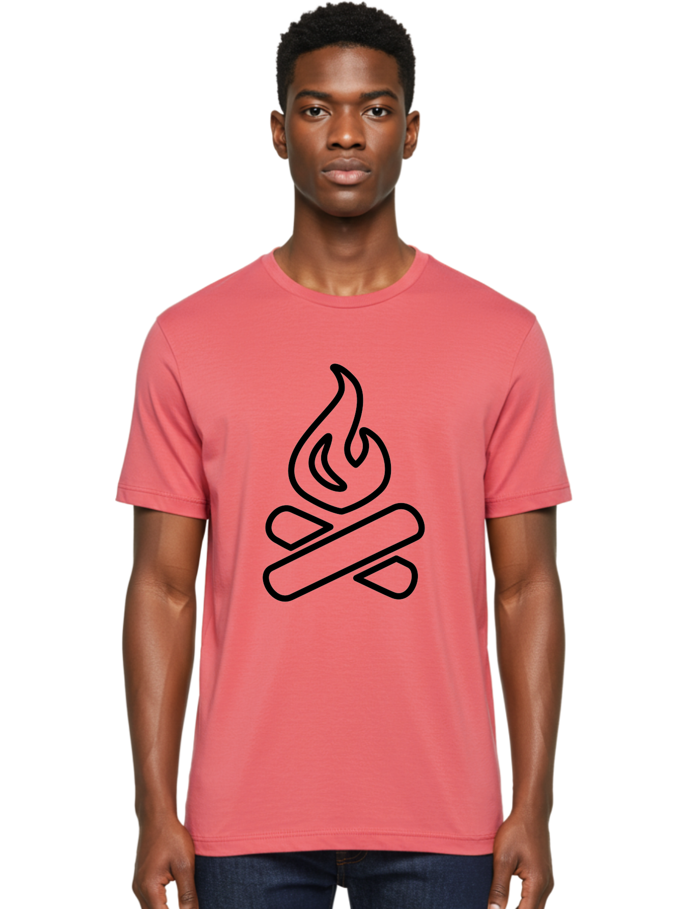 Campfire-1 Men'S Graphic Tee, 100% Cotton, Comfortable Casual Summer Wear, Machine Washable, Campfire Icon, Black Outline, Simple Design, Minimalist Art, Camping Symbol, Outdoor Adventure, Wilderness, Fire Pit, Bonfire - Aaa161