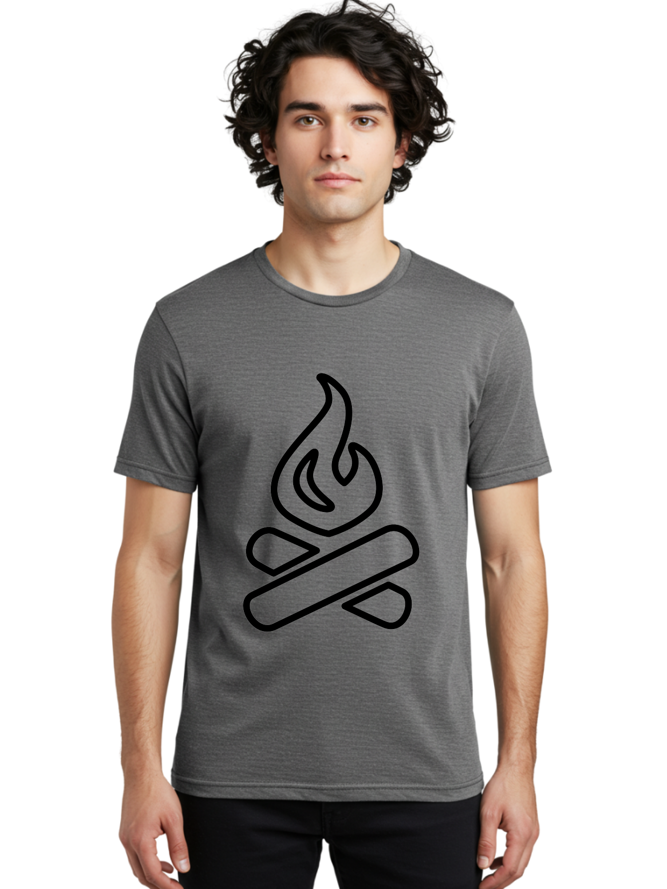 Campfire-1 Men'S Graphic Tee, 100% Cotton, Comfortable Casual Summer Wear, Machine Washable, Campfire Icon, Black Outline, Simple Design, Minimalist Art, Camping Symbol, Outdoor Adventure, Wilderness, Fire Pit, Bonfire - Aaa161