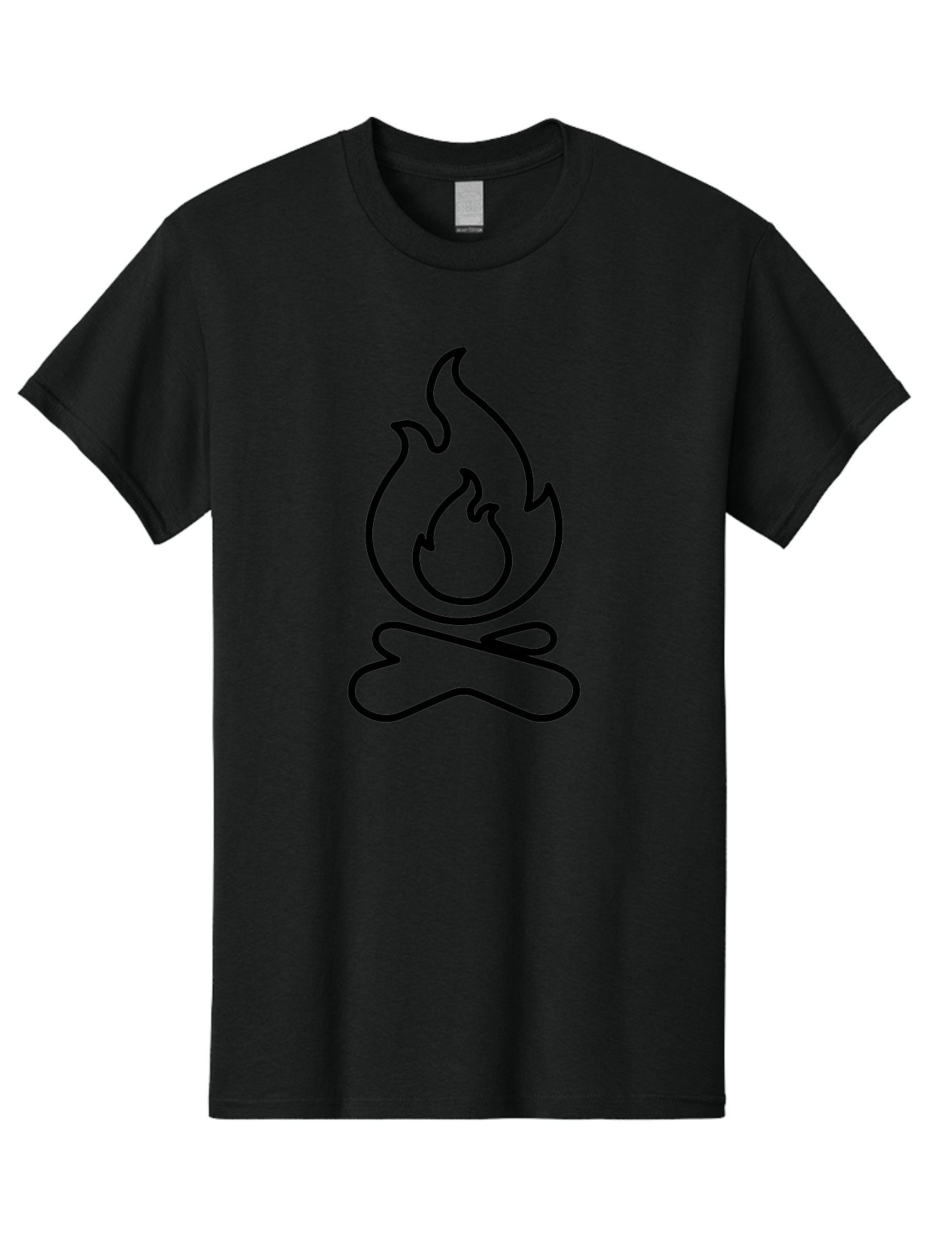 simple line art, camp fire icon, minimalist design, black outline, flame symbol, outdoor adventure, camping theme, warm ambiance, graphic illustration