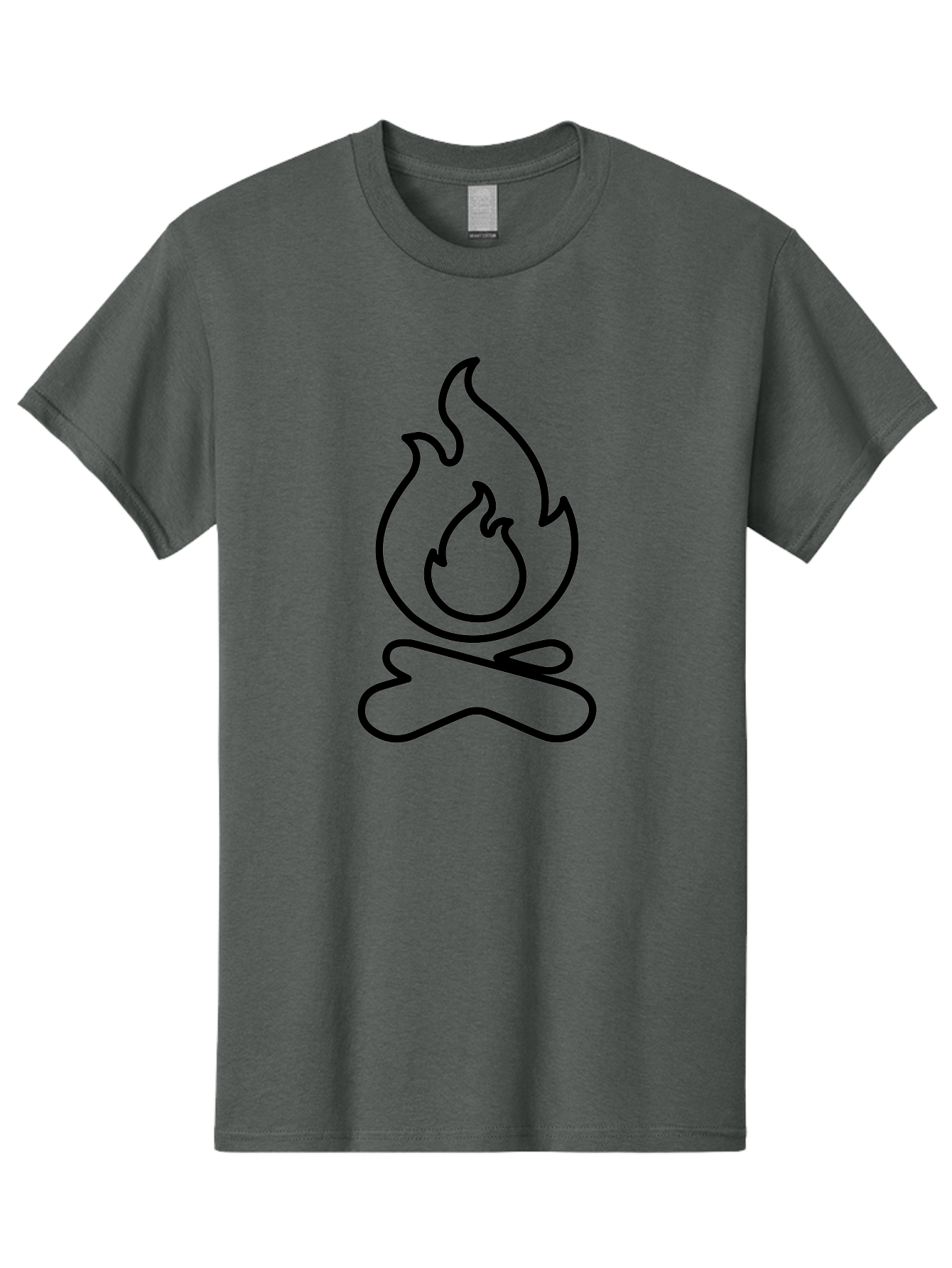 simple line art, camp fire icon, minimalist design, black outline, flame symbol, outdoor adventure, camping theme, warm ambiance, graphic illustration