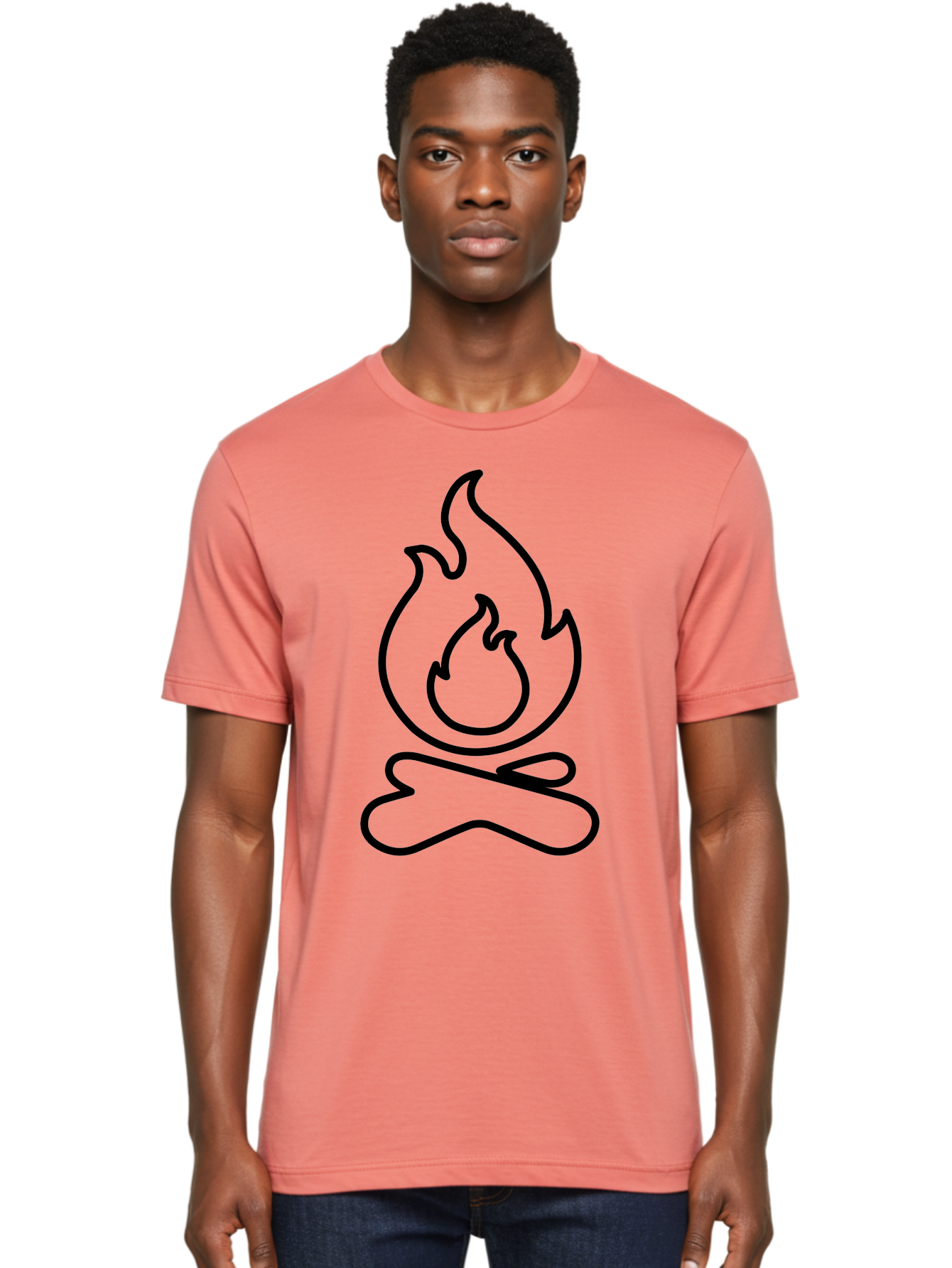 simple line art, camp fire icon, minimalist design, black outline, flame symbol, outdoor adventure, camping theme, warm ambiance, graphic illustration