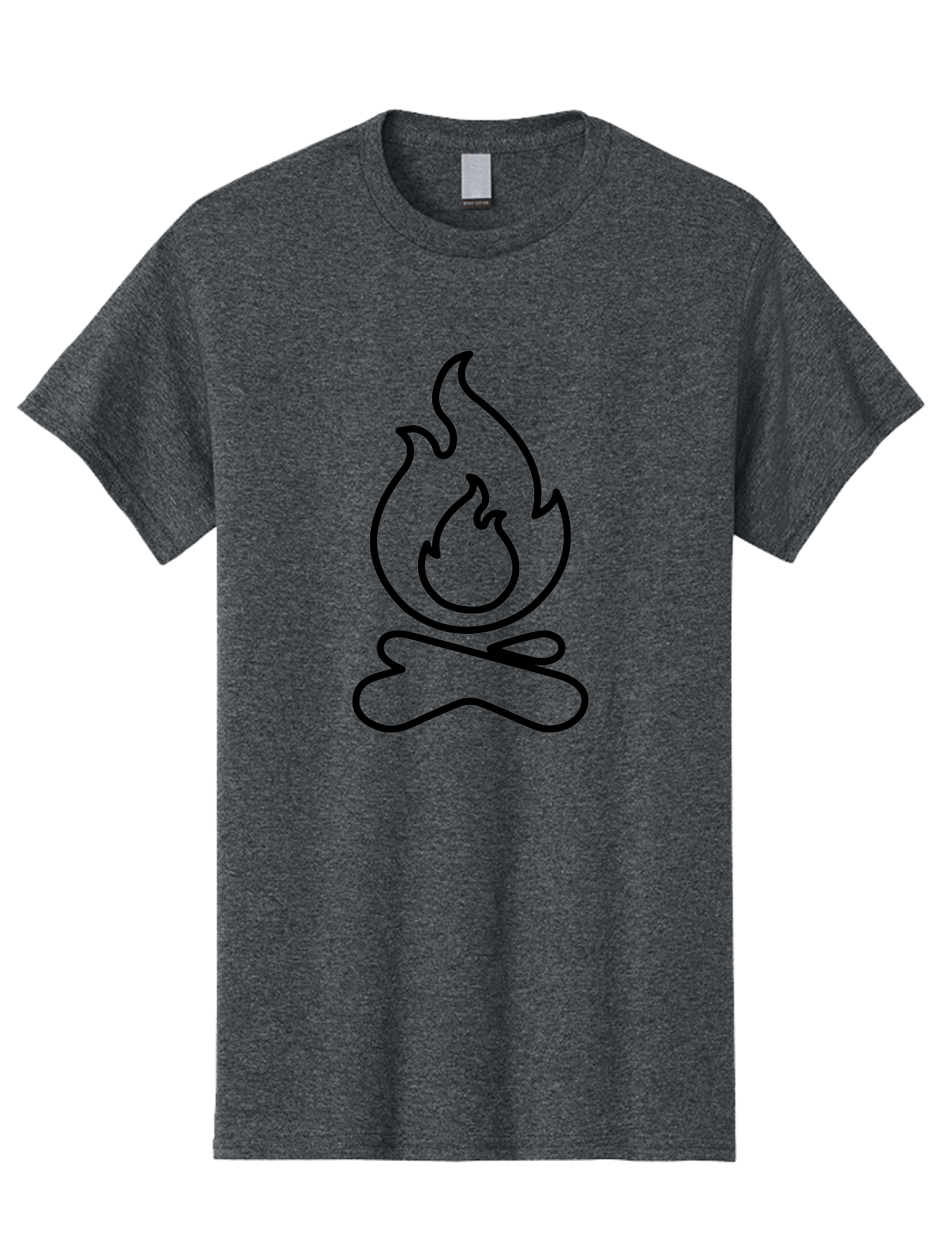 simple line art, camp fire icon, minimalist design, black outline, flame symbol, outdoor adventure, camping theme, warm ambiance, graphic illustration