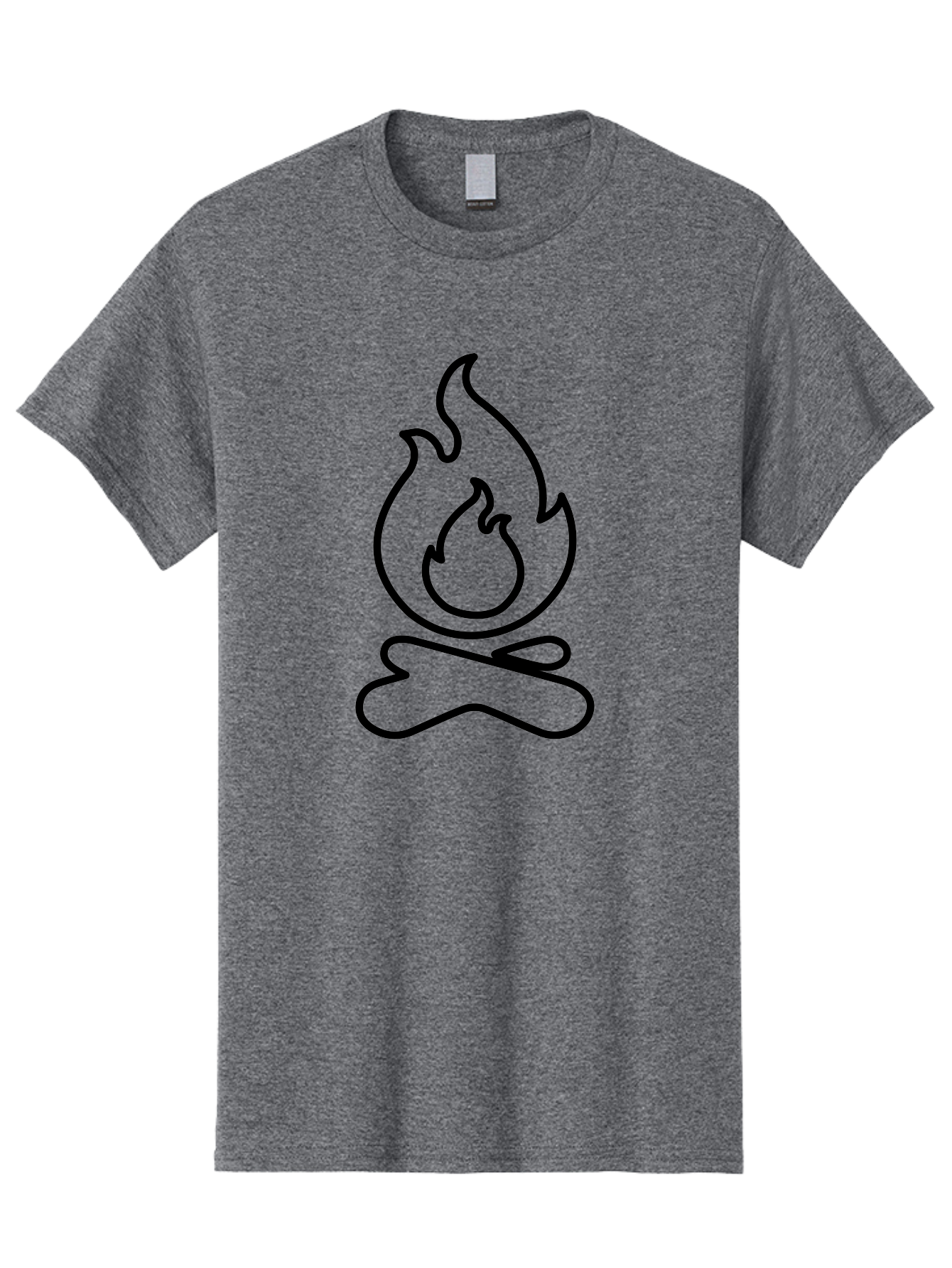 simple line art, camp fire icon, minimalist design, black outline, flame symbol, outdoor adventure, camping theme, warm ambiance, graphic illustration