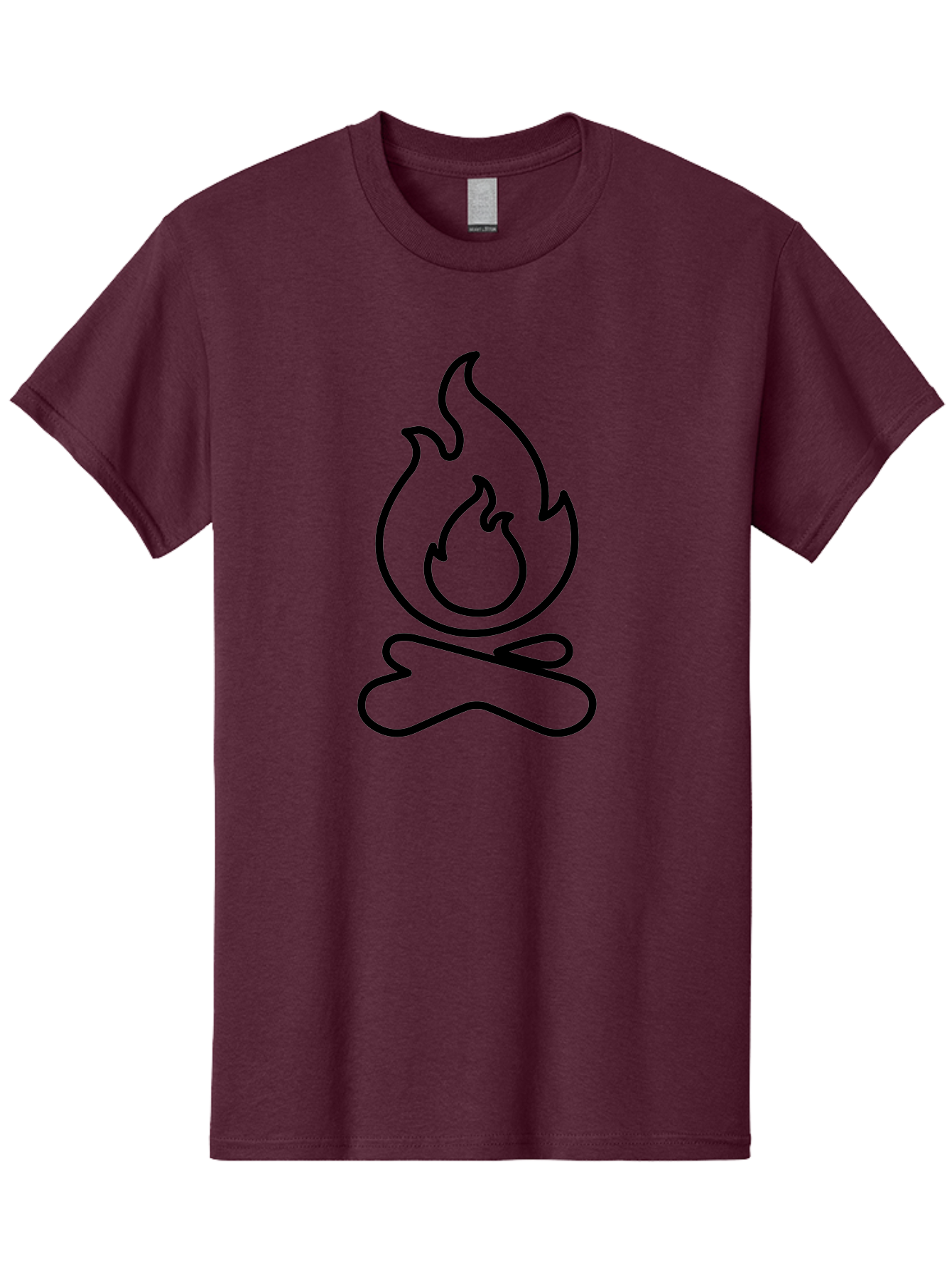 simple line art, camp fire icon, minimalist design, black outline, flame symbol, outdoor adventure, camping theme, warm ambiance, graphic illustration