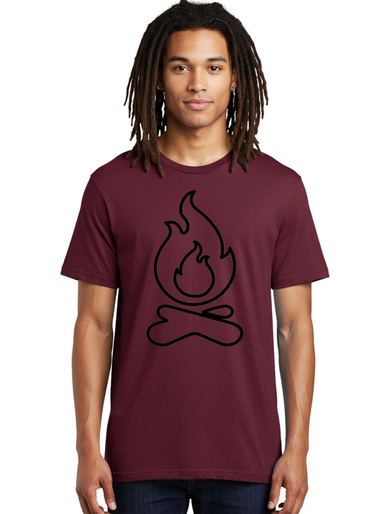 simple line art, camp fire icon, minimalist design, black outline, flame symbol, outdoor adventure, camping theme, warm ambiance, graphic illustration