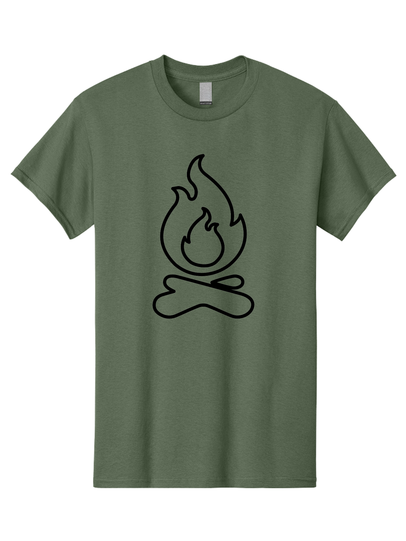 simple line art, camp fire icon, minimalist design, black outline, flame symbol, outdoor adventure, camping theme, warm ambiance, graphic illustration