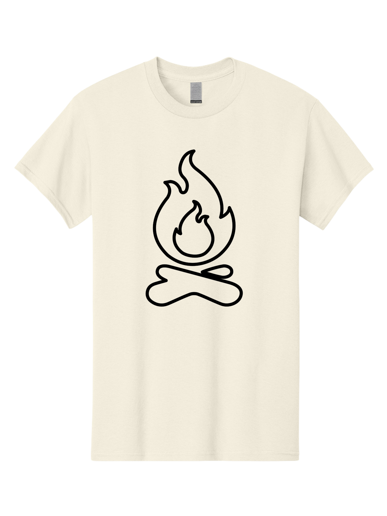 simple line art, camp fire icon, minimalist design, black outline, flame symbol, outdoor adventure, camping theme, warm ambiance, graphic illustration