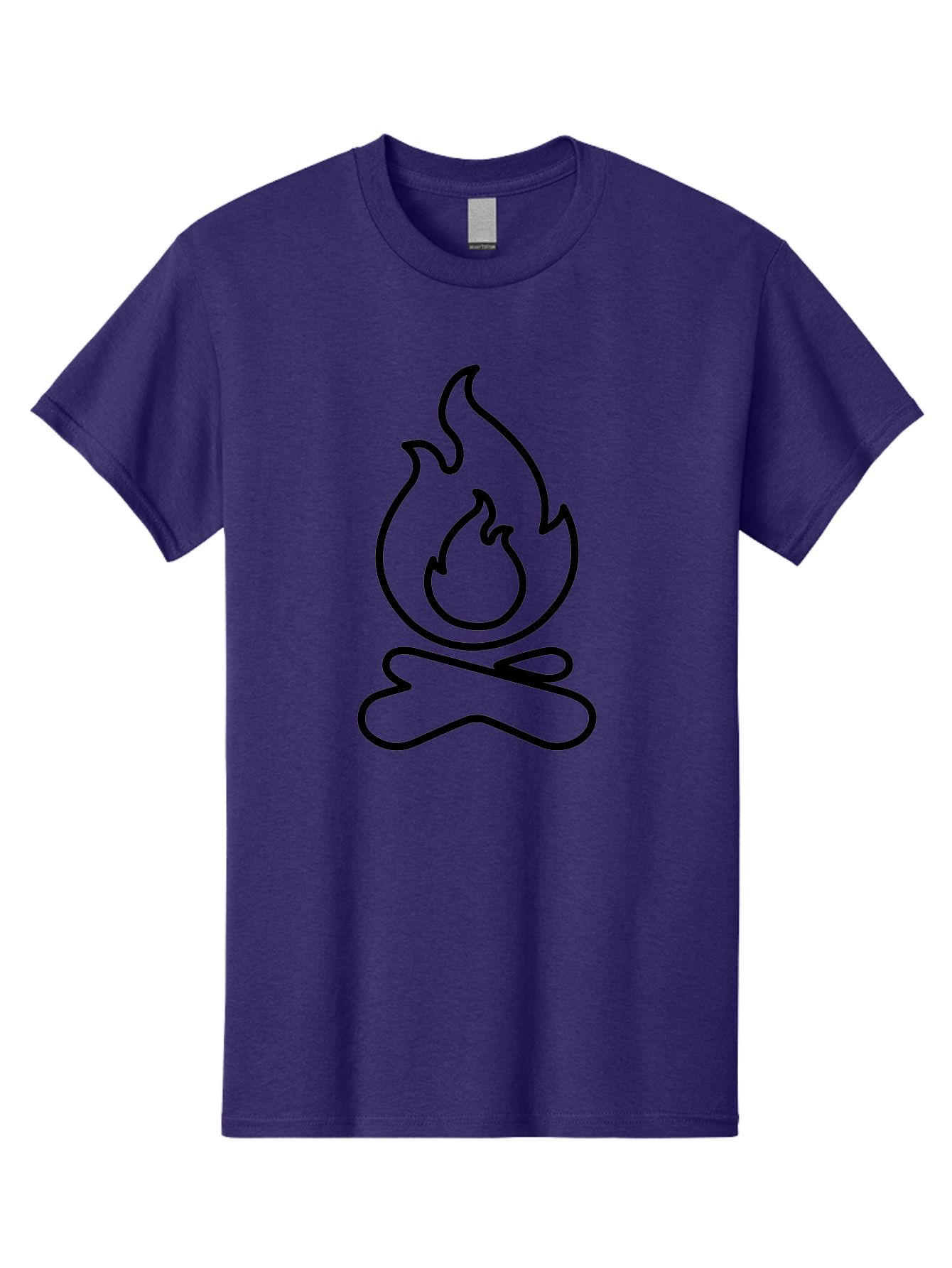 simple line art, camp fire icon, minimalist design, black outline, flame symbol, outdoor adventure, camping theme, warm ambiance, graphic illustration