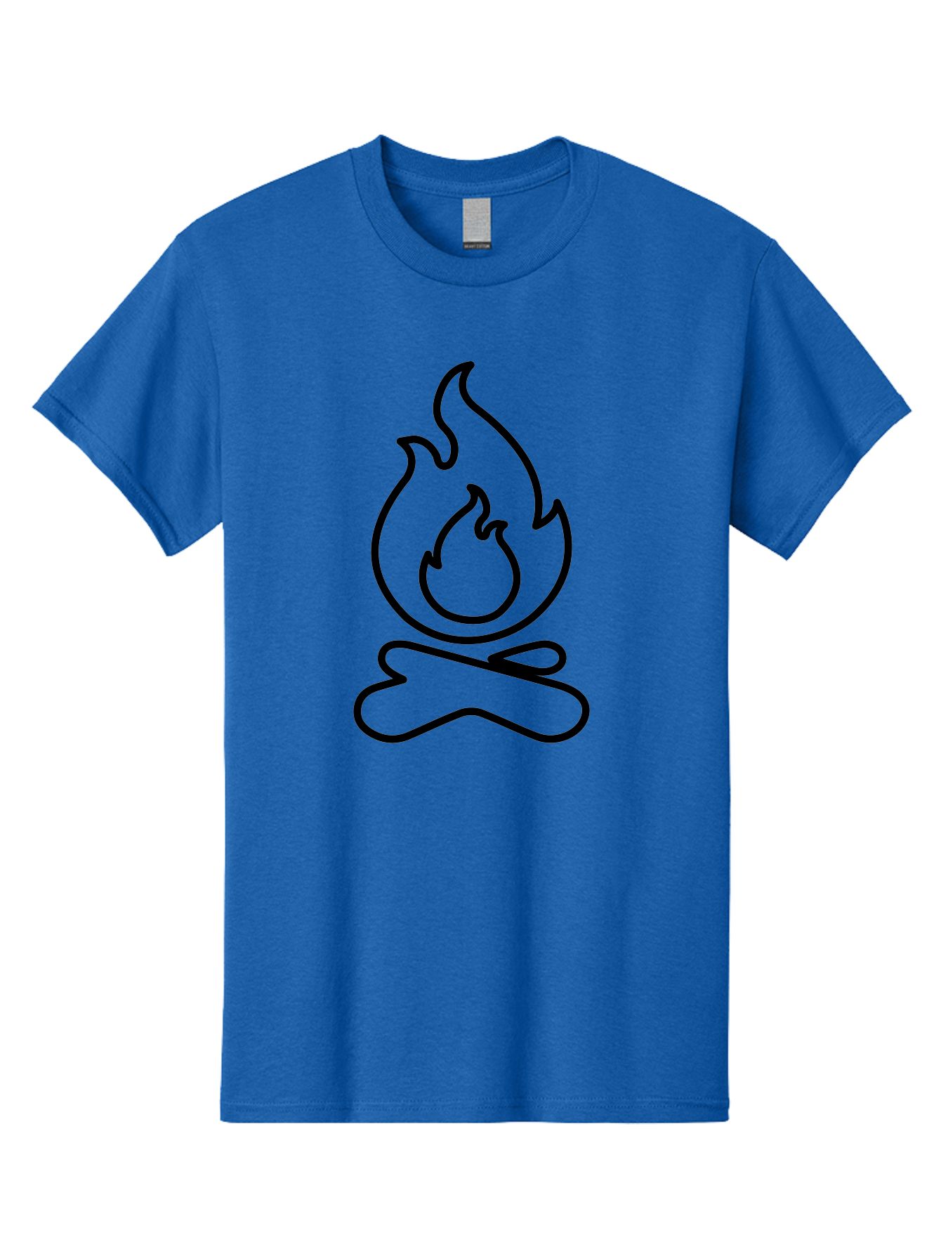 simple line art, camp fire icon, minimalist design, black outline, flame symbol, outdoor adventure, camping theme, warm ambiance, graphic illustration