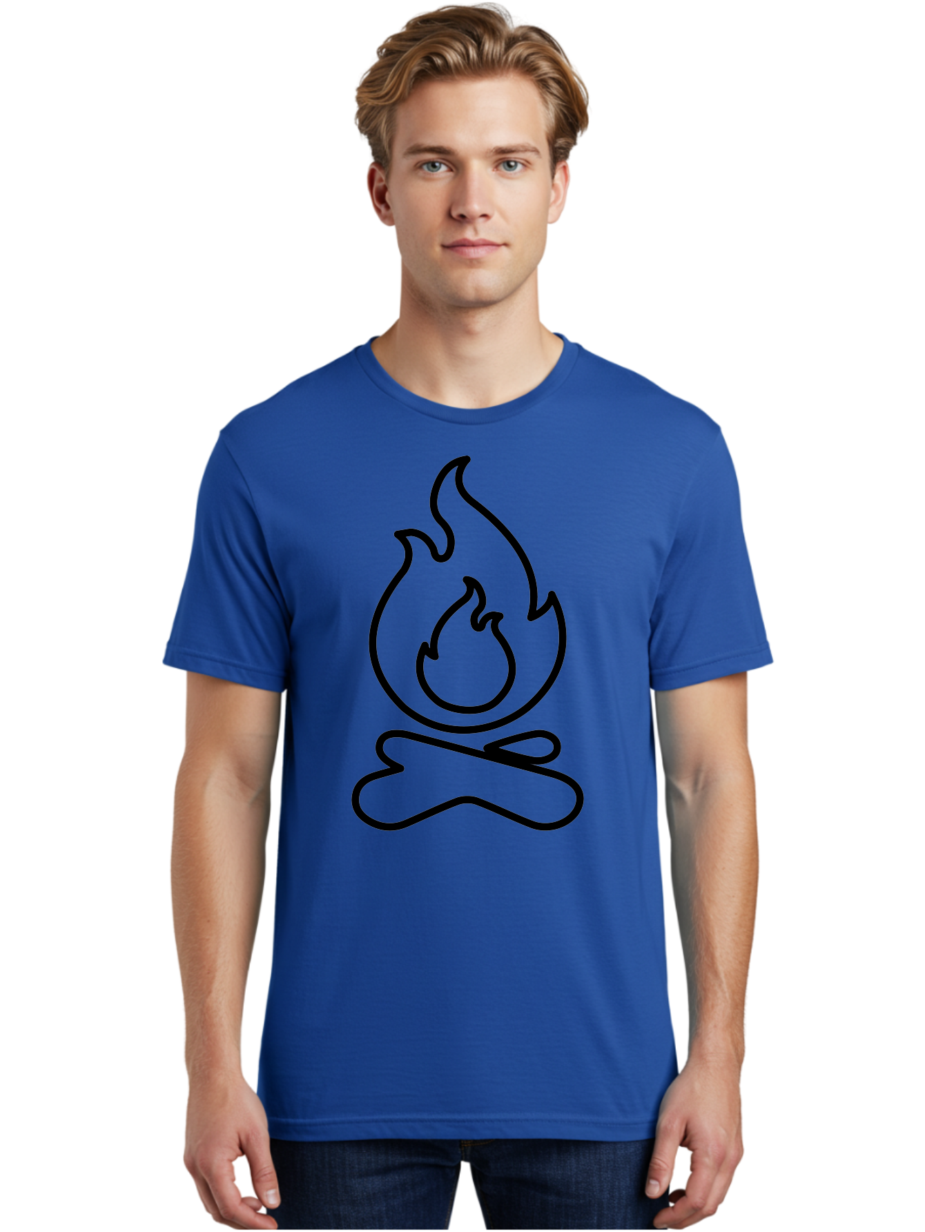 simple line art, camp fire icon, minimalist design, black outline, flame symbol, outdoor adventure, camping theme, warm ambiance, graphic illustration