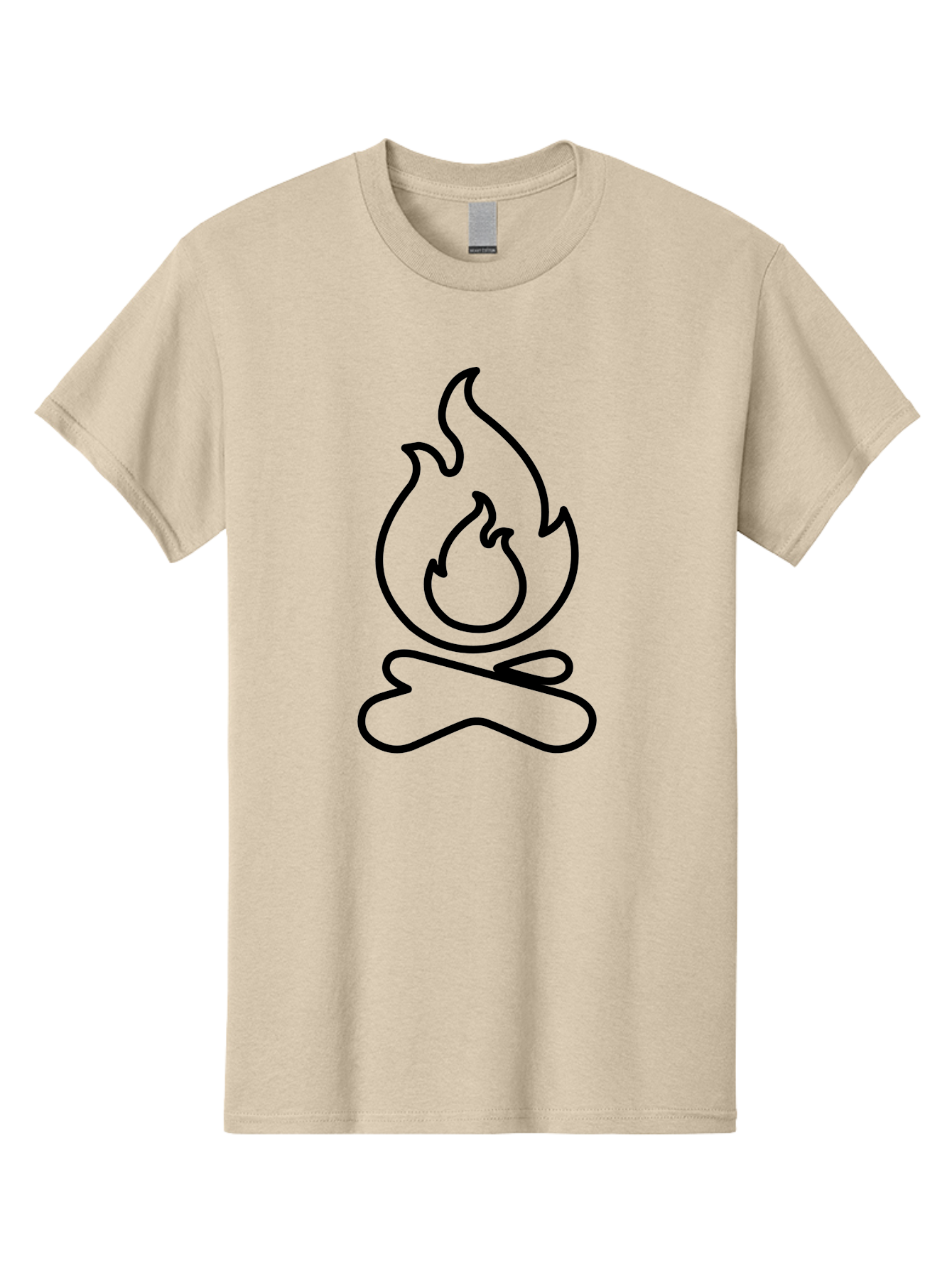 simple line art, camp fire icon, minimalist design, black outline, flame symbol, outdoor adventure, camping theme, warm ambiance, graphic illustration