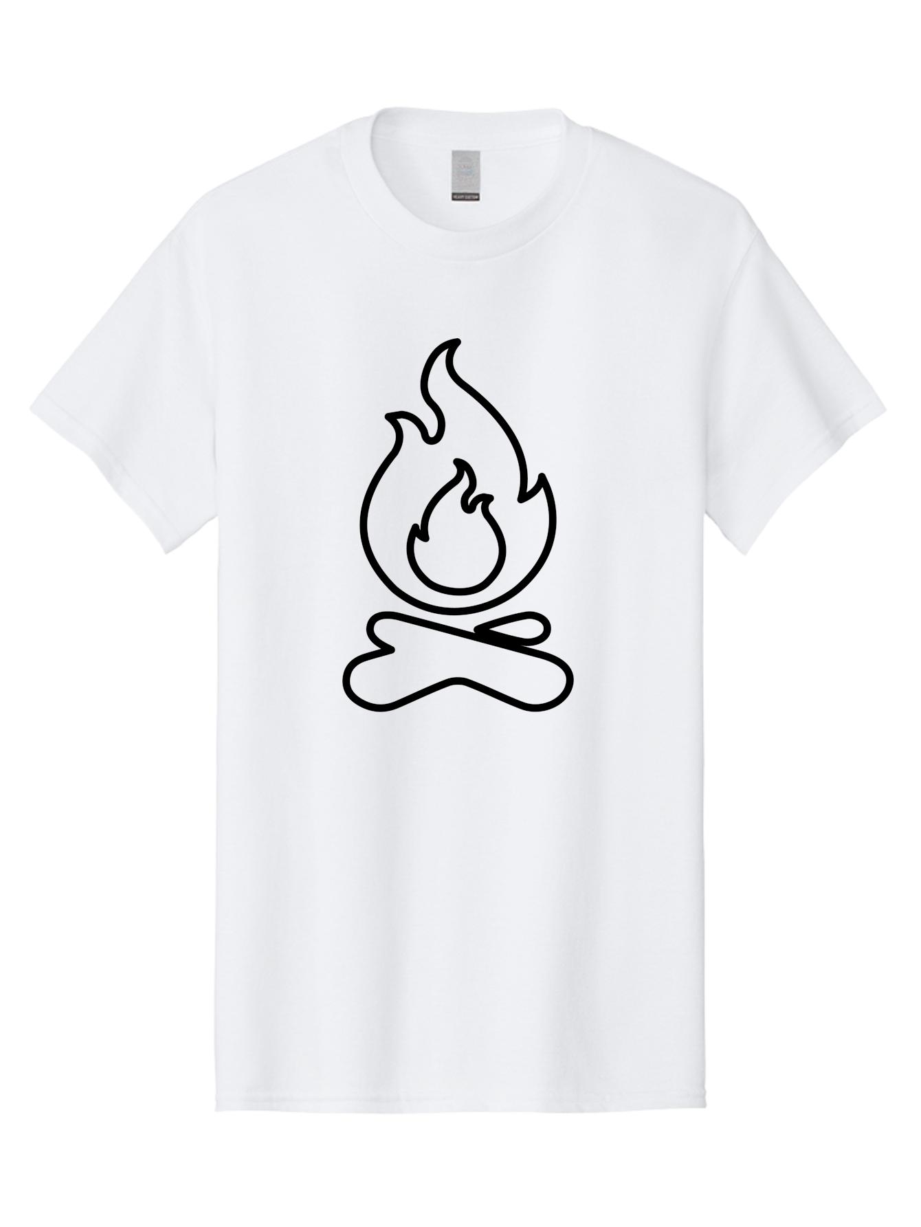simple line art, camp fire icon, minimalist design, black outline, flame symbol, outdoor adventure, camping theme, warm ambiance, graphic illustration