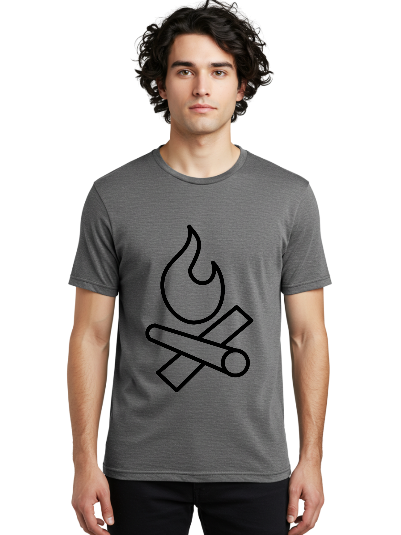 Campfire-3 Men'S Graphic Tee, 100% Cotton, Comfortable Casual Summer Wear, Machine Washable, Camping Symbol, Campfire Icon, Fire Pit, Outdoor Adventure, Wilderness Survival, Crossing Logs, Flame Graphic, Simple Illustration - Aaa163