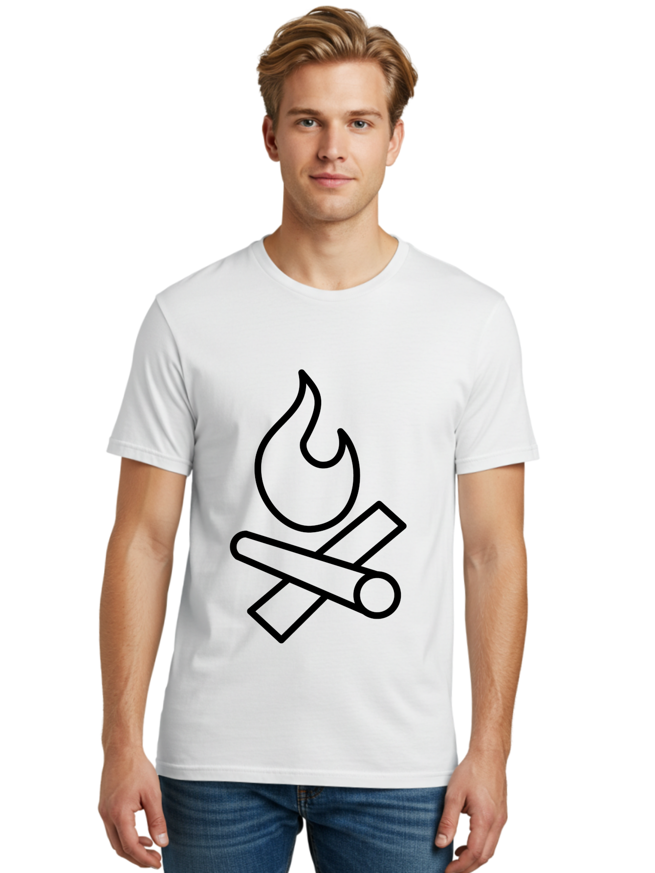Campfire-3 Men'S Graphic Tee, 100% Cotton, Comfortable Casual Summer Wear, Machine Washable, Camping Symbol, Campfire Icon, Fire Pit, Outdoor Adventure, Wilderness Survival, Crossing Logs, Flame Graphic, Simple Illustration - Aaa163