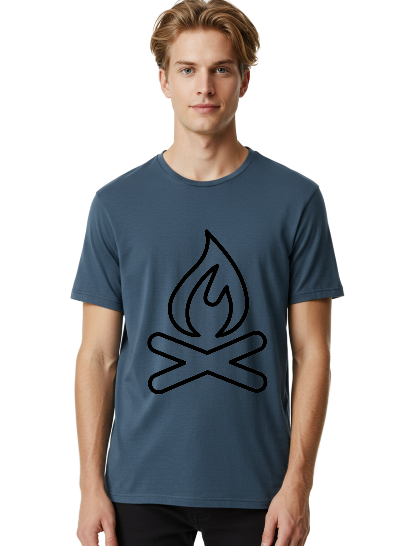 Campfire Men'S Graphic Tee, 100% Cotton, Comfortable Casual Summer Wear, Machine Washable, Campfire Icon, Campfire, Black Outline, Flames, Campfire Graphics, Simple Illustration, Minimalist Design, Outdoor Symbol, Camping Emblem, Fire Pit - Aaa165