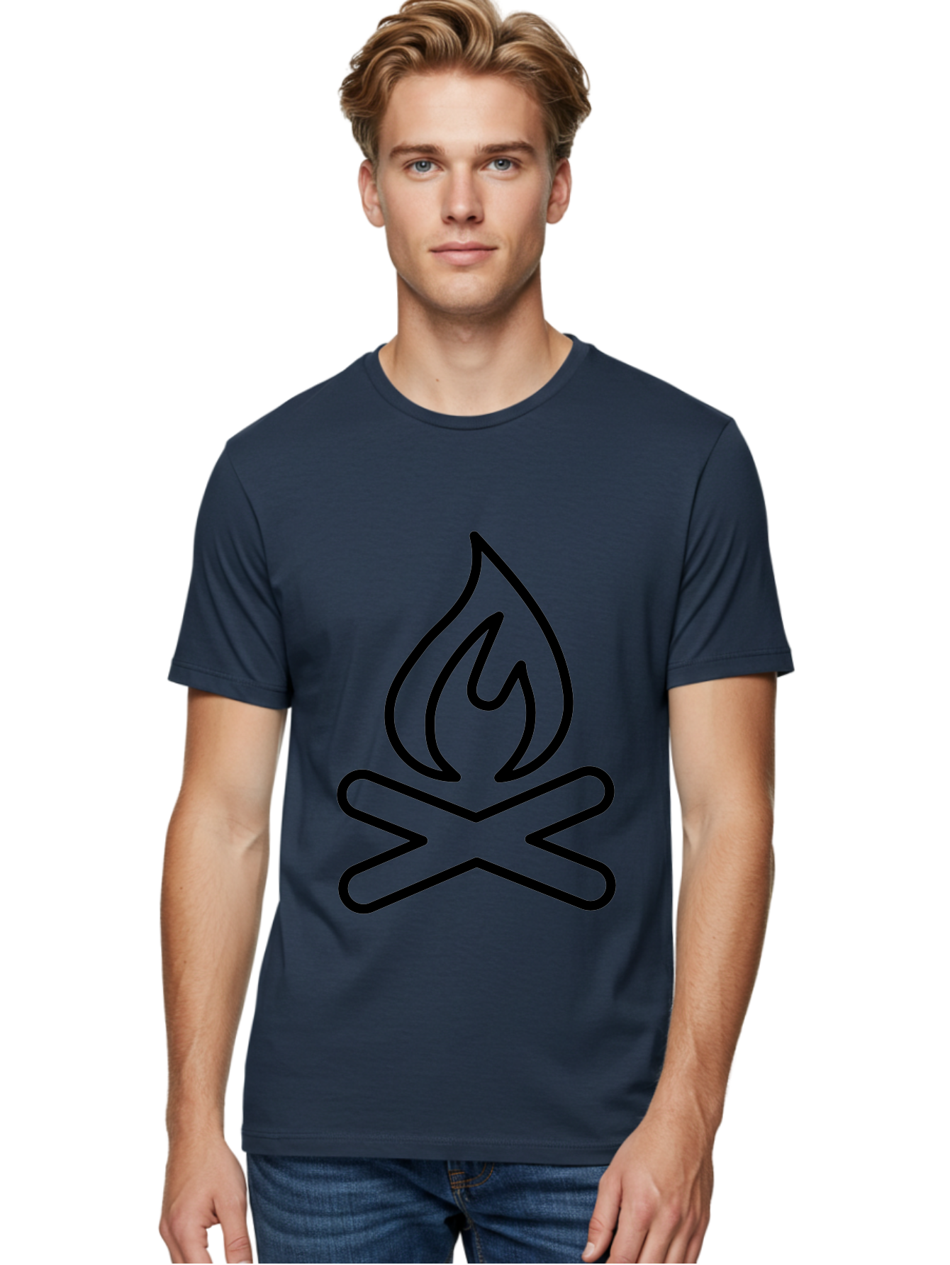 Campfire Men'S Graphic Tee, 100% Cotton, Comfortable Casual Summer Wear, Machine Washable, Campfire Icon, Campfire, Black Outline, Flames, Campfire Graphics, Simple Illustration, Minimalist Design, Outdoor Symbol, Camping Emblem, Fire Pit - Aaa165
