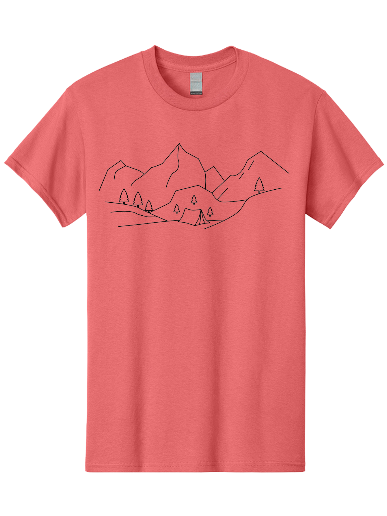 Camping-In-Mountains Men'S Graphic Tee, 100% Cotton, Comfortable Casual Summer Wear, Machine Washable, Mountain Range, Camping Site, Wilderness Adventure, Outdoor Recreation, Scenic Landscape, Minimalist Design, Simple Illustration, - Aaa167