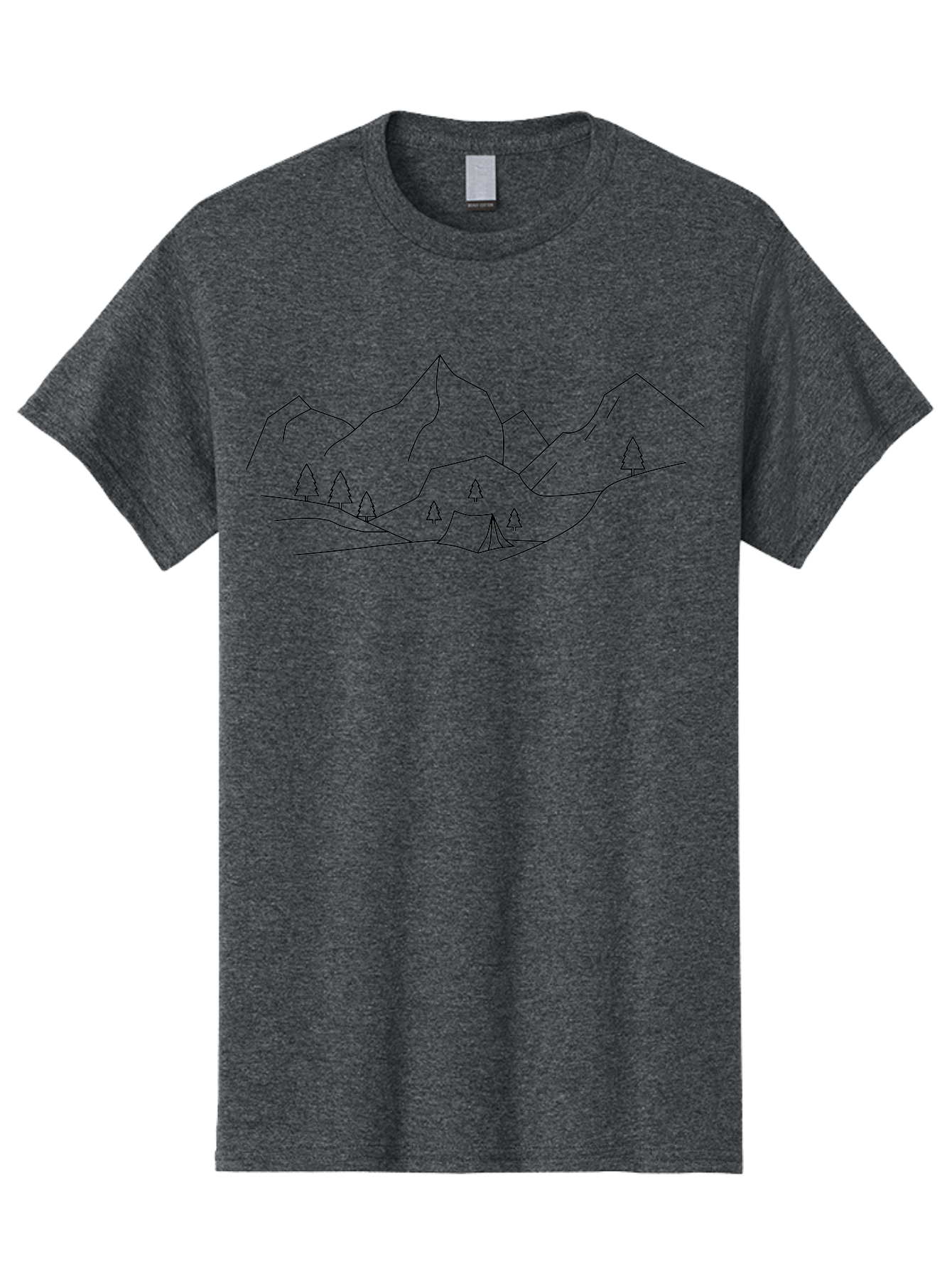 Camping-In-Mountains Men'S Graphic Tee, 100% Cotton, Comfortable Casual Summer Wear, Machine Washable, Mountain Range, Camping Site, Wilderness Adventure, Outdoor Recreation, Scenic Landscape, Minimalist Design, Simple Illustration, - Aaa167
