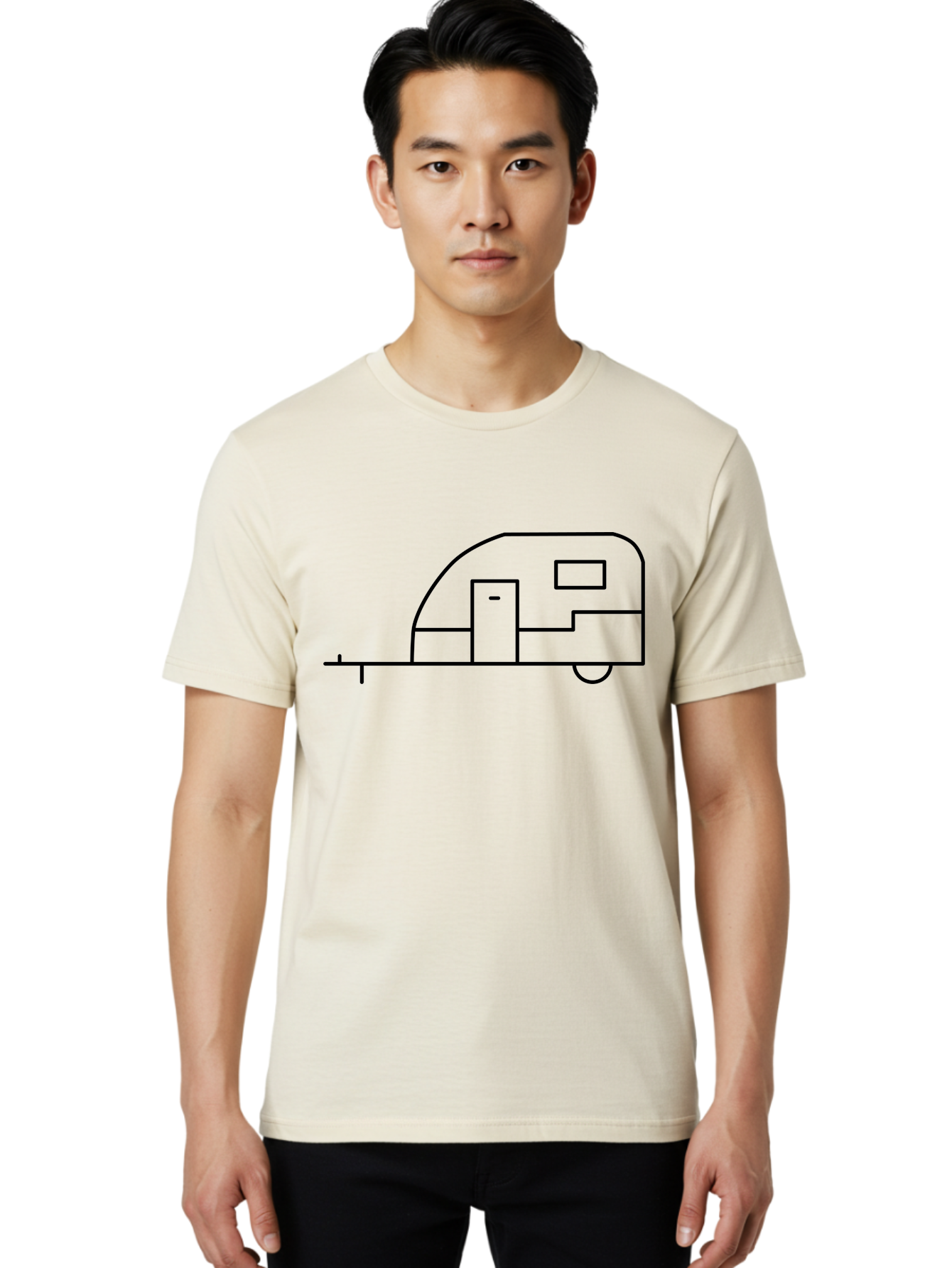 Caravan Men'S Graphic Tee, 100% Cotton, Comfortable Casual Summer Wear, Machine Washable, Simple Caravan Design, Minimalist Trailer Illustration, Modern Camping Icon, Graphic Adventure Symbol, Outdoor Recreation, Rv Travel - Aaa168