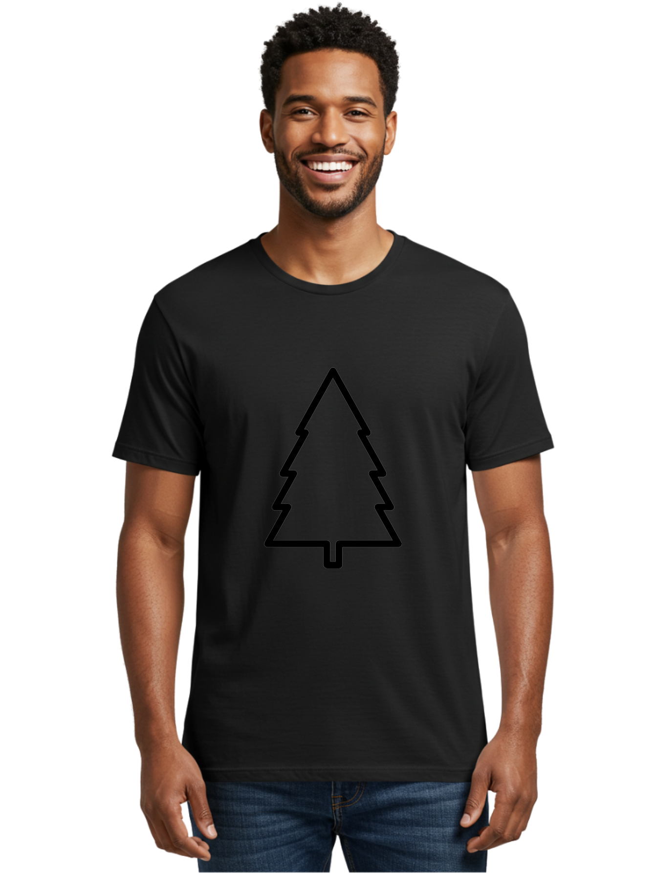Christmas-Tree-1 Men'S Graphic Tee, 100% Cotton, Comfortable Casual Summer Wear, Machine Washable, Christmas Tree Outline, Minimalist Design, Festive Symbol, Holiday Icon, Simple Illustration, Black Outline - Aaa170