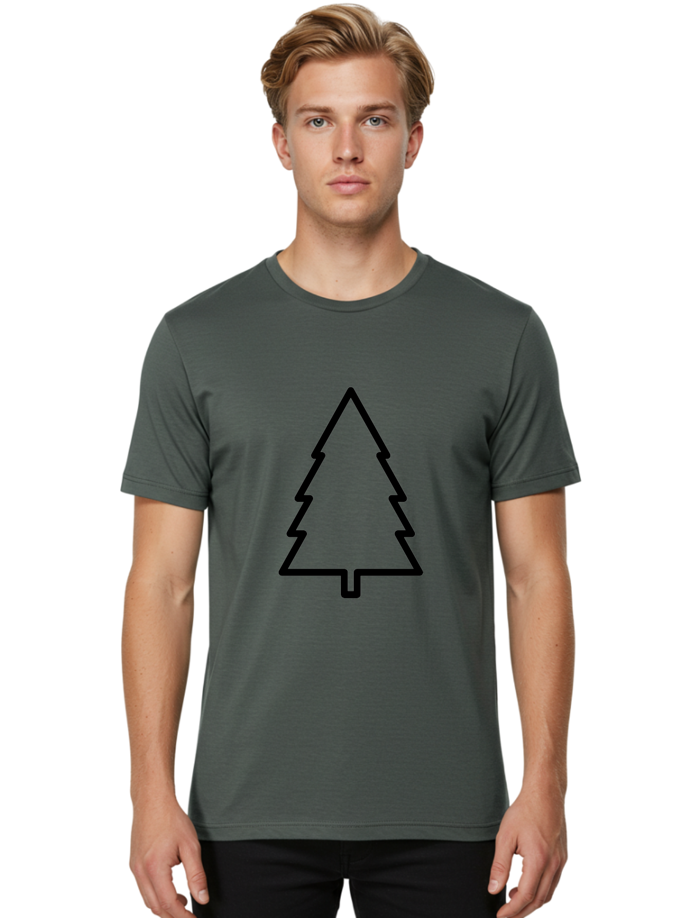 Christmas-Tree-1 Men'S Graphic Tee, 100% Cotton, Comfortable Casual Summer Wear, Machine Washable, Christmas Tree Outline, Minimalist Design, Festive Symbol, Holiday Icon, Simple Illustration, Black Outline - Aaa170