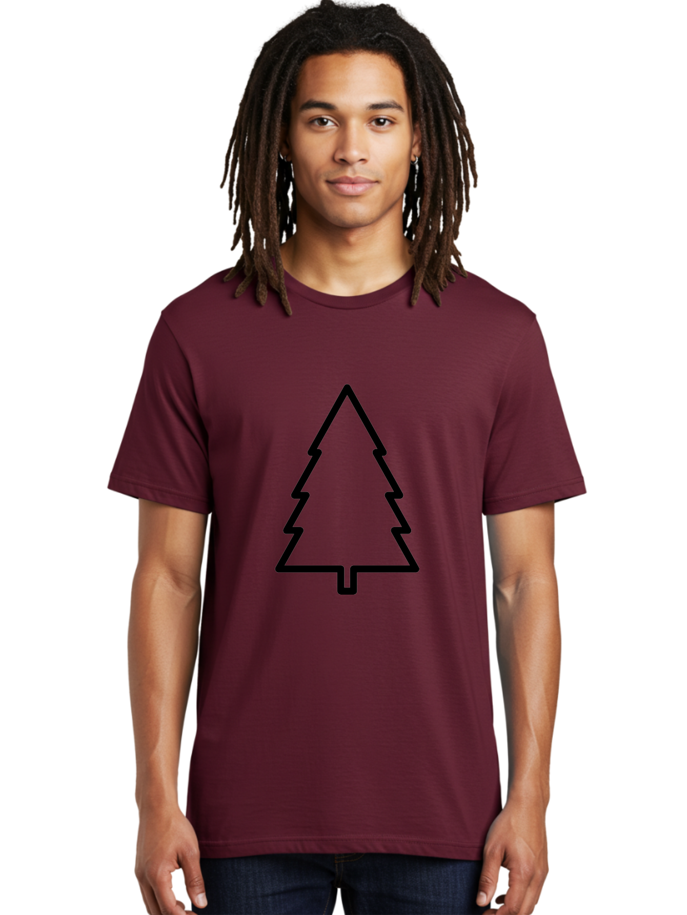Christmas-Tree-1 Men'S Graphic Tee, 100% Cotton, Comfortable Casual Summer Wear, Machine Washable, Christmas Tree Outline, Minimalist Design, Festive Symbol, Holiday Icon, Simple Illustration, Black Outline - Aaa170