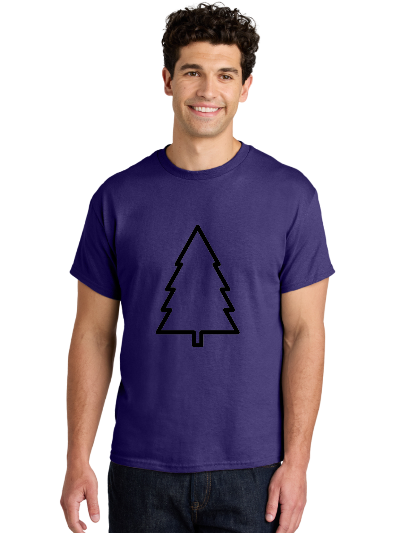 Christmas-Tree-1 Men'S Graphic Tee, 100% Cotton, Comfortable Casual Summer Wear, Machine Washable, Christmas Tree Outline, Minimalist Design, Festive Symbol, Holiday Icon, Simple Illustration, Black Outline - Aaa170