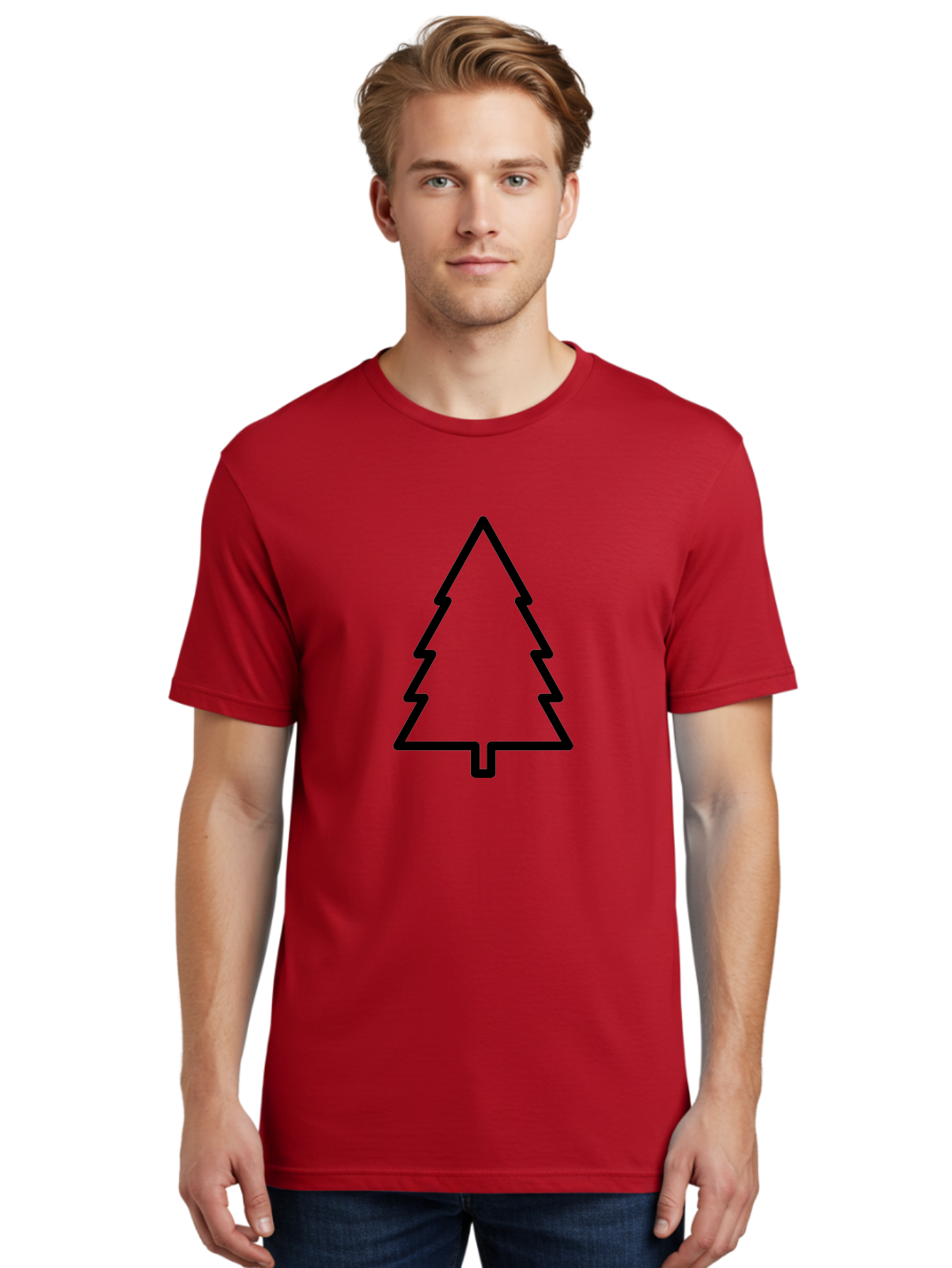 Christmas-Tree-1 Men'S Graphic Tee, 100% Cotton, Comfortable Casual Summer Wear, Machine Washable, Christmas Tree Outline, Minimalist Design, Festive Symbol, Holiday Icon, Simple Illustration, Black Outline - Aaa170