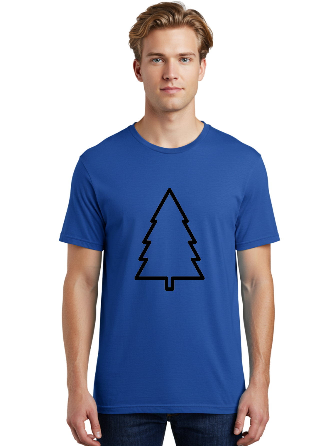 Christmas-Tree-1 Men'S Graphic Tee, 100% Cotton, Comfortable Casual Summer Wear, Machine Washable, Christmas Tree Outline, Minimalist Design, Festive Symbol, Holiday Icon, Simple Illustration, Black Outline - Aaa170