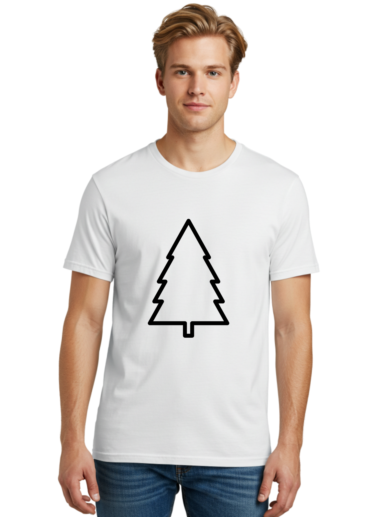 Christmas-Tree-1 Men'S Graphic Tee, 100% Cotton, Comfortable Casual Summer Wear, Machine Washable, Christmas Tree Outline, Minimalist Design, Festive Symbol, Holiday Icon, Simple Illustration, Black Outline - Aaa170