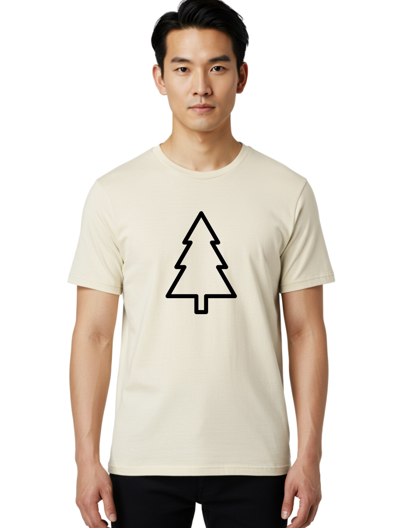 Christmas-Tree-3 Men'S Graphic Tee, 100% Cotton, Comfortable Casual Summer Wear, Machine Washable, Christmas Tree, Holiday Symbol, Festive Icon, Evergreen, Black Outline Tree - Aaa172