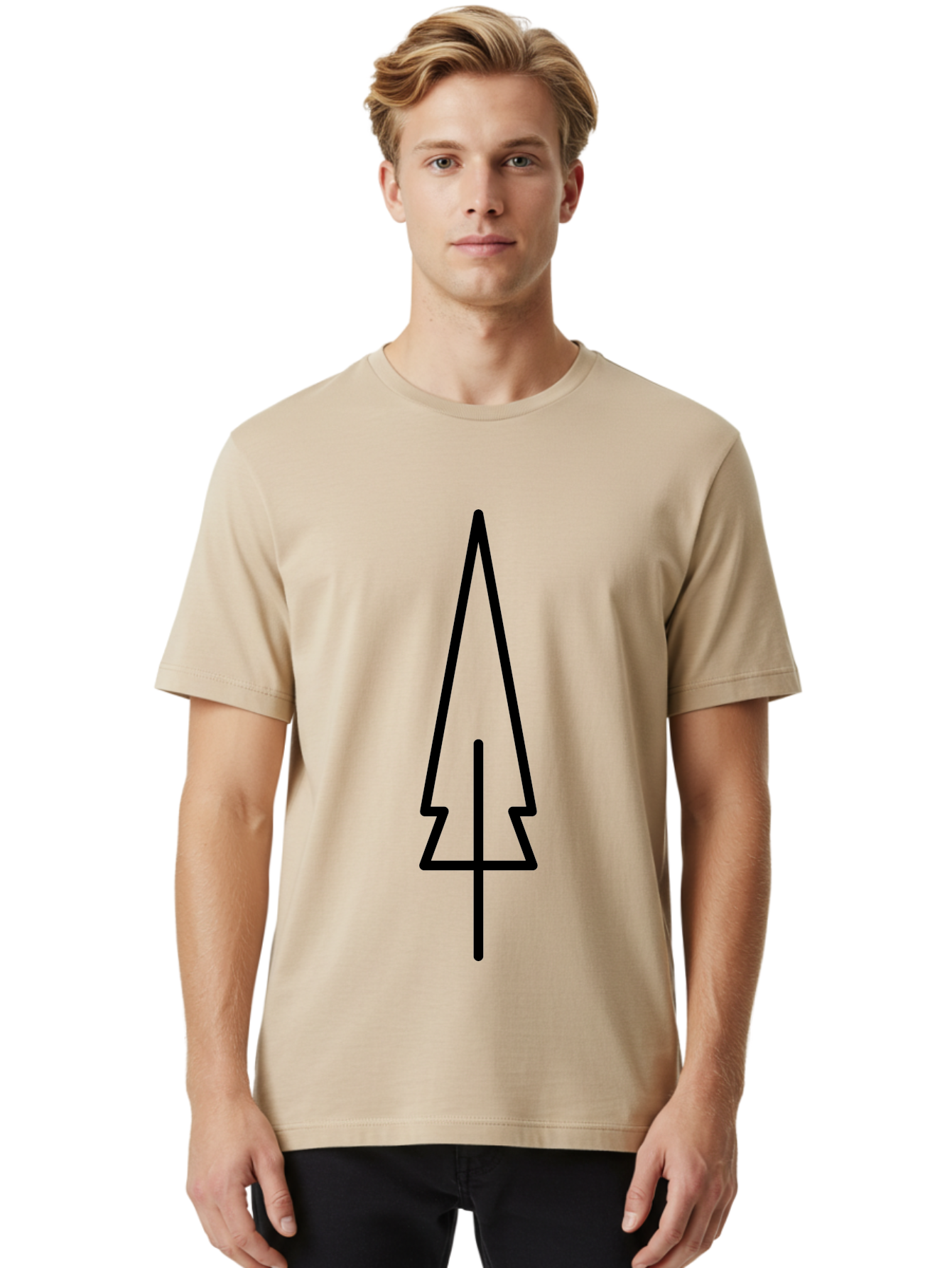 Christmas-Tree-5 Men'S Graphic Tee, 100% Cotton, Comfortable Casual Summer Wear, Machine Washable, Christmas Tree Outline, Festive Symbol, Holiday Icon, Minimalist Design, Black Silhouette, Simple Christmas Graphic, Winter Symbol - Aaa174
